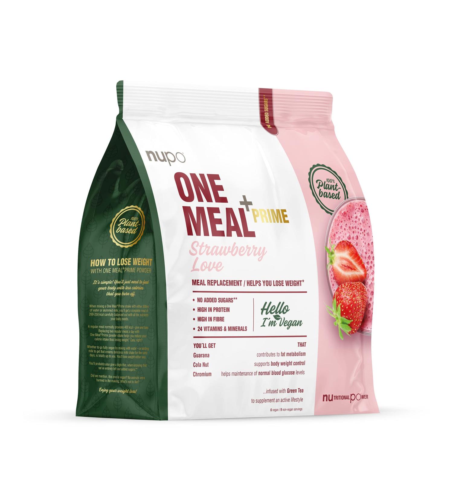 NUPO One Meal + Prime Vegan Shake - Strawberry | Sugar-Free Dietary Shake for Weight Loss | 360G Nutrient-Packed Meal Set - Buy Online on GoSupps.com