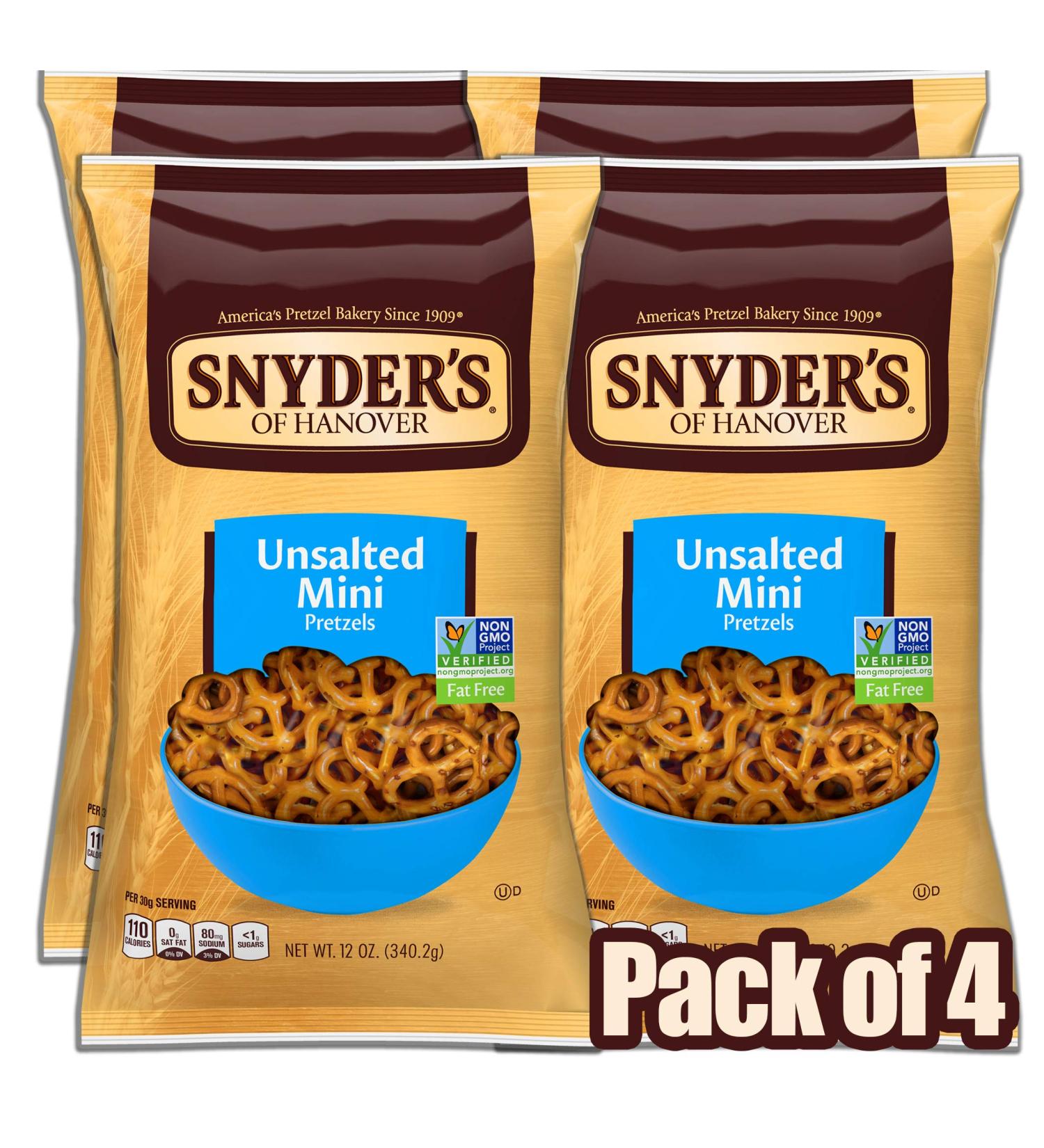 Snyder's of Hanover Mini Pretzels 12 oz - Unsalted Pretzels (Pack of 4) - Buy Online on GoSupps.com