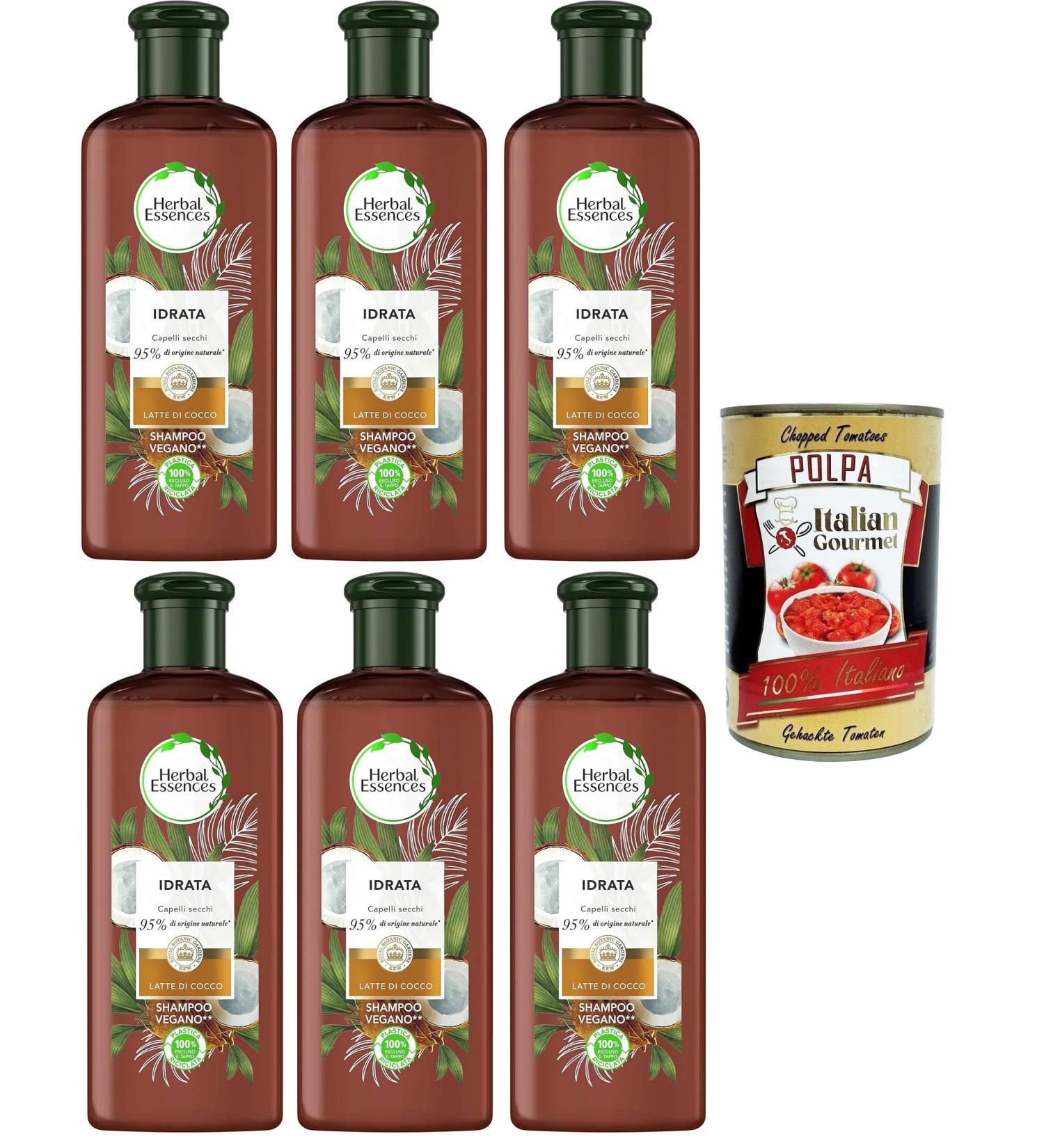  Italian Gourmet E.R. Herbal Essences Coconut Milk Shampoo Moisturizes Dry Hair in Collaboration with Royal Botanic Gardens of Kew - 6 x 250ml + Italian Gourmet Polpa 400g - Buy Online on GoSupps.com