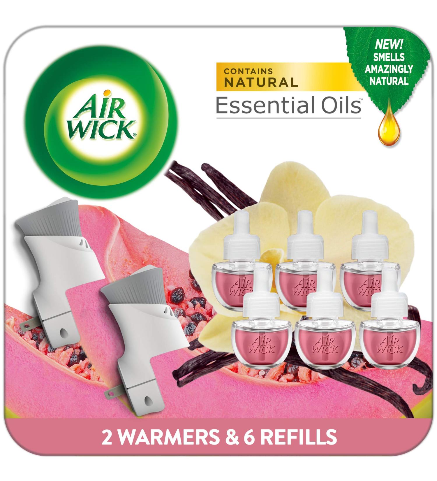 Air Wick Plug in Scented Starter Kit - Vanilla & Pink Papaya - 2 Warmers + 6 Refills - Essential Oils Air Freshener - Buy Online on GoSupps.com