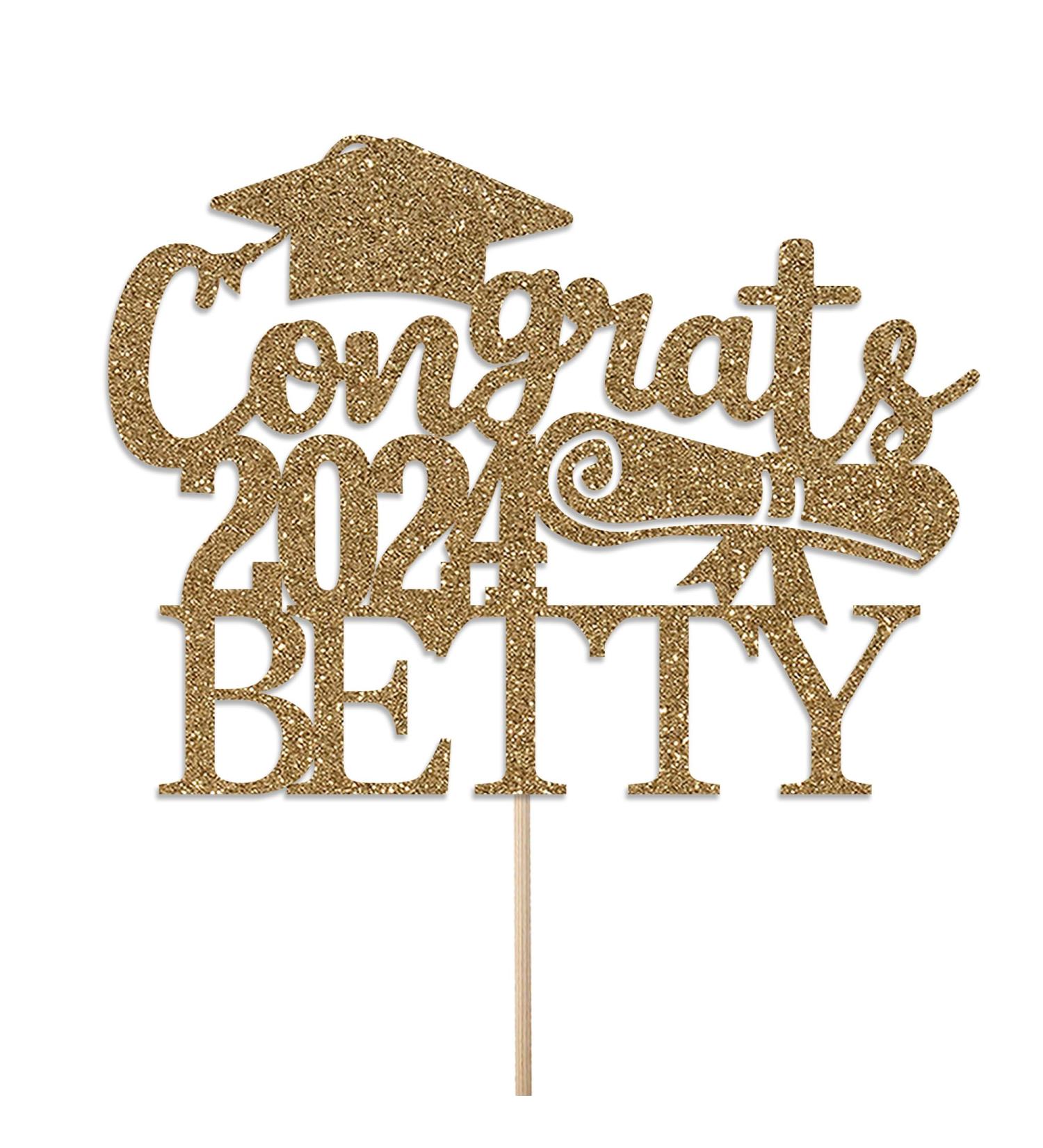 Personalised Graduation Cake Topper - Glitter Customized with Any Name - Ideal for University Graduates (Gold) - Buy Online on GoSupps.com