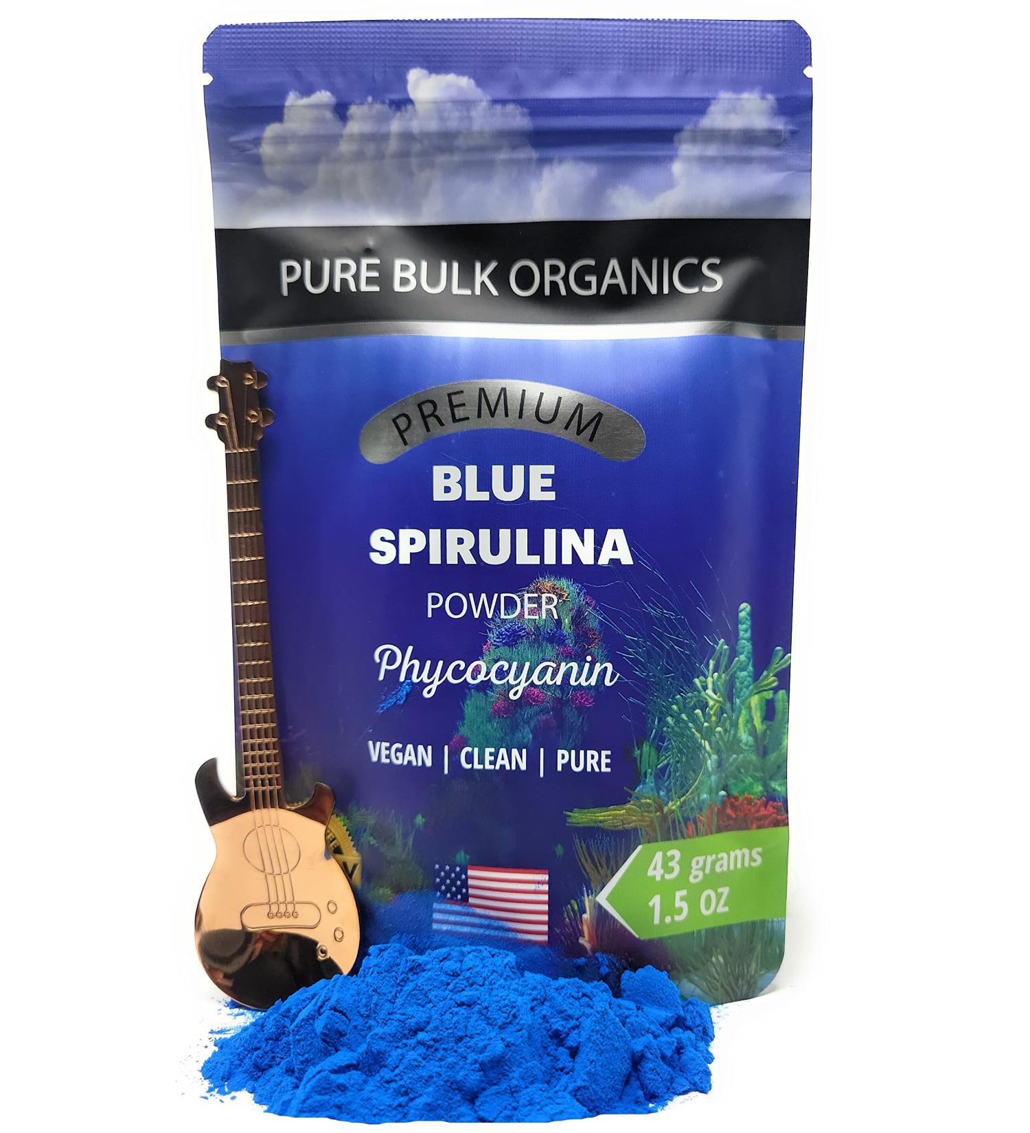 Organic Blue Spirulina Powder - Powerful Protein Antioxidant Superfood with Immunity Support (1.5 oz) - Includes Guitar Spoon - 43 Servings - Buy Online on GoSupps.com
