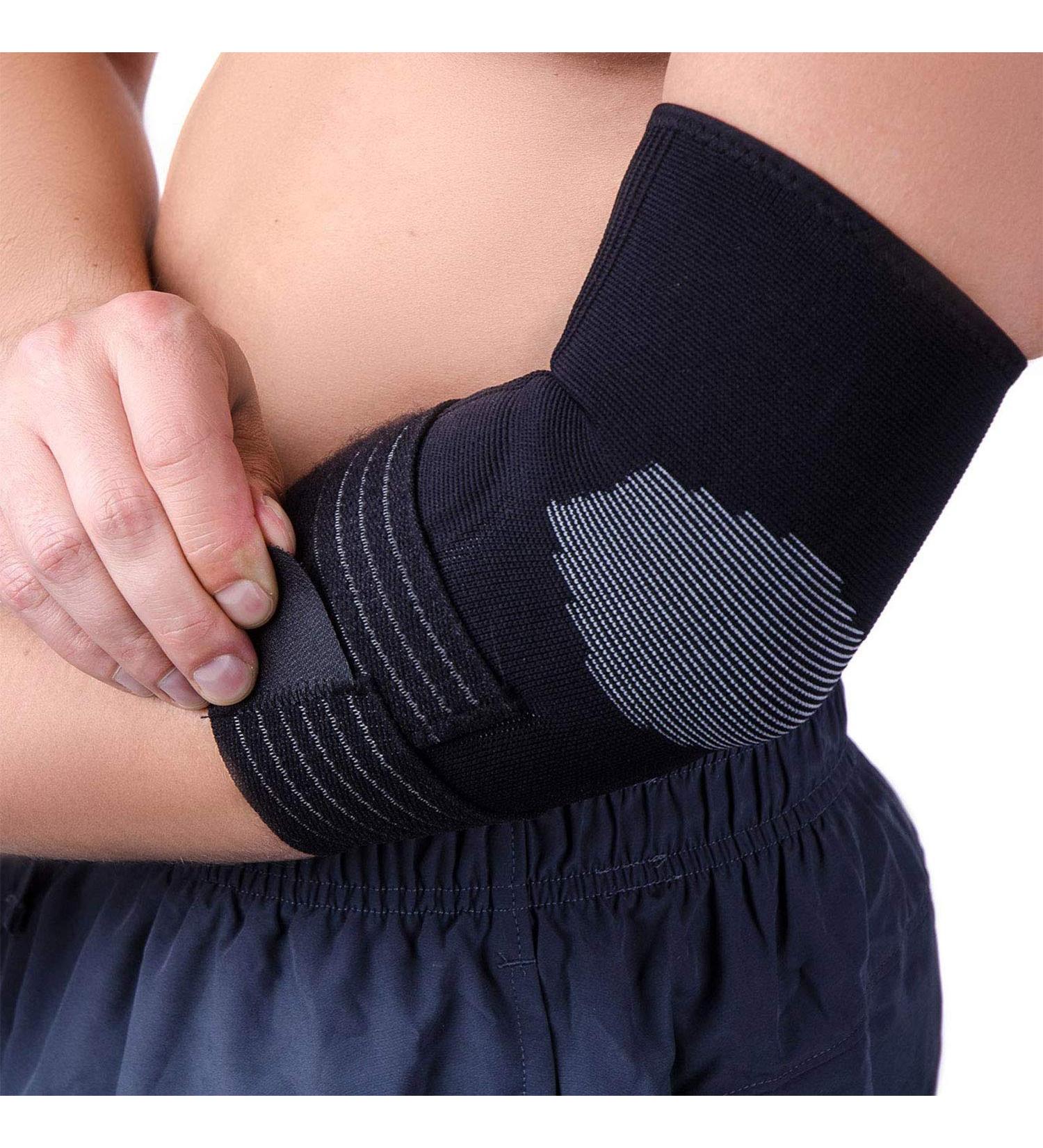 Compression Elbow Brace - Tennis Elbow Sleeve & Support Strap for Tendonitis Relief | Perfect for Golf Tennis & Everyday Use - Black S/M - Buy Online on GoSupps.com