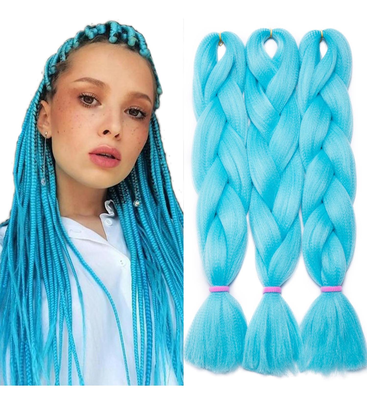 Tess Braids Extensions Blue - 60 cm Jumbo Kanecalon Hair Braids (3 Pack) for Box Braids - 100g Bundle - Buy Online on GoSupps.com