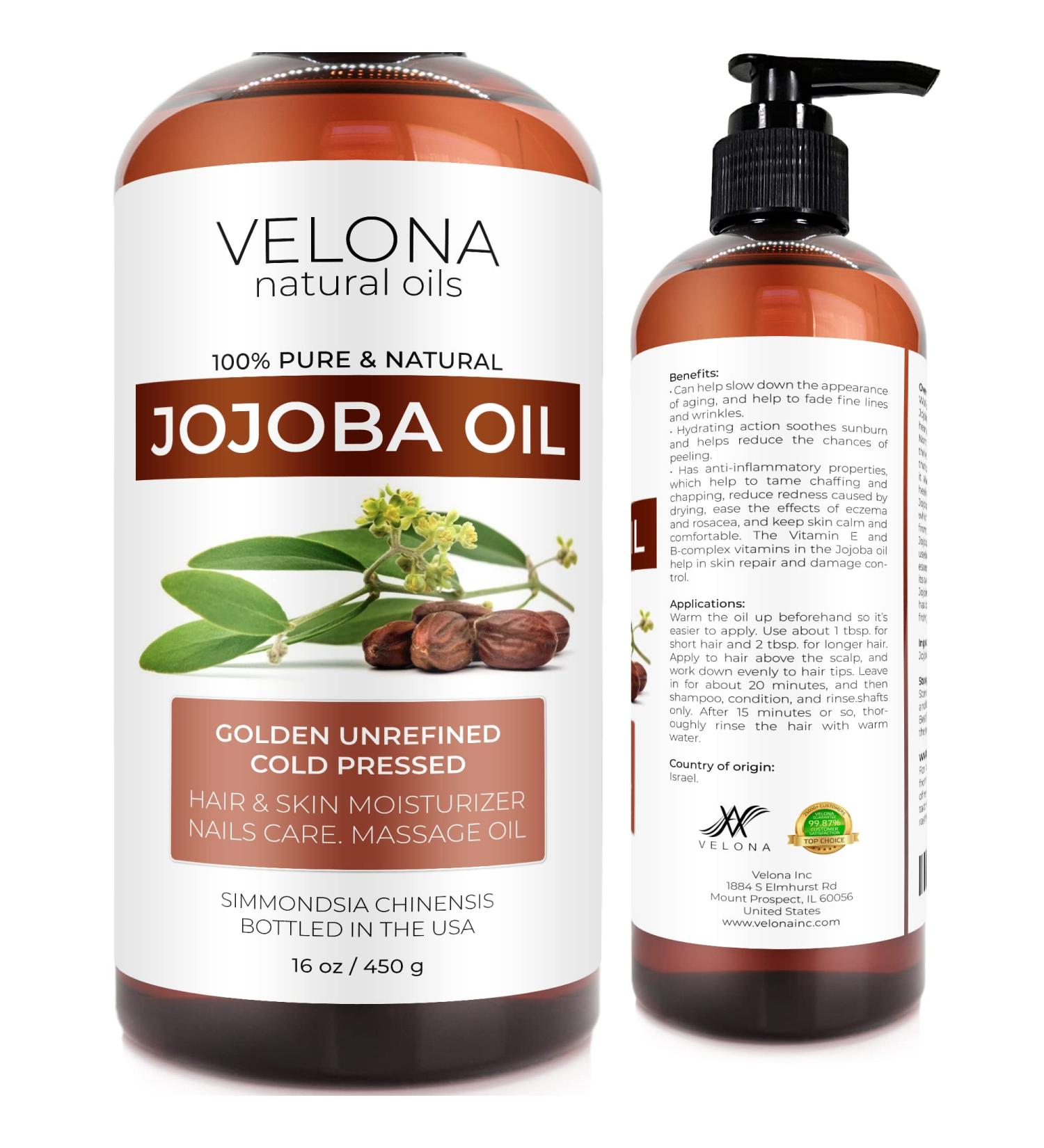 100% Pure Golden Jojoba Oil - 16 oz (With Pump) | Unrefined, Cold Pressed, Hexane Free | Moisturizing Face, Hair, Body Care - Stretch Marks, Cuticles - Natural Skin Care Solution - Buy Online on GoSupps.com