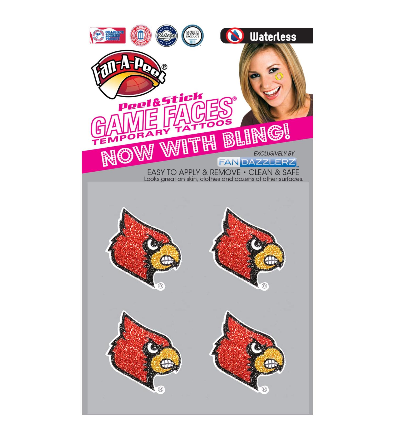 Fan-A-Peel Louisville Waterless Temporary Tattoos - Hypoallergenic Peel and Stick Waterproof Temporary Tattoos  Glitter