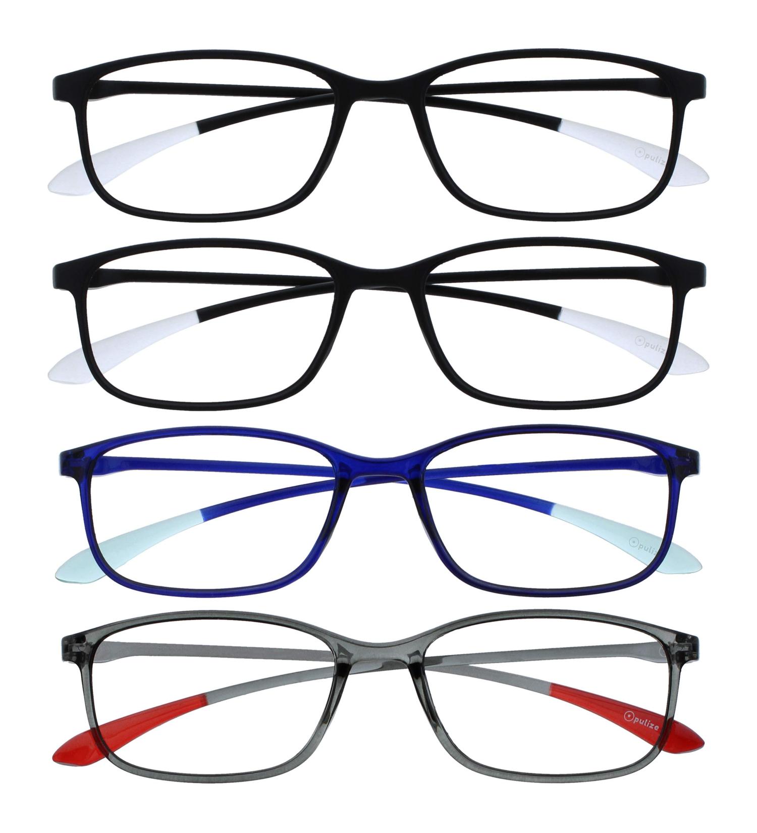 Opulize ICE Reading Glasses 4-Pack - Ultralight Scratch-Resistant Frames in Matt Black Crystal Blue Black Dark Blue & Gray | +1.00 & +2.00 Diopters for Men & Women - Buy Online on GoSupps.com