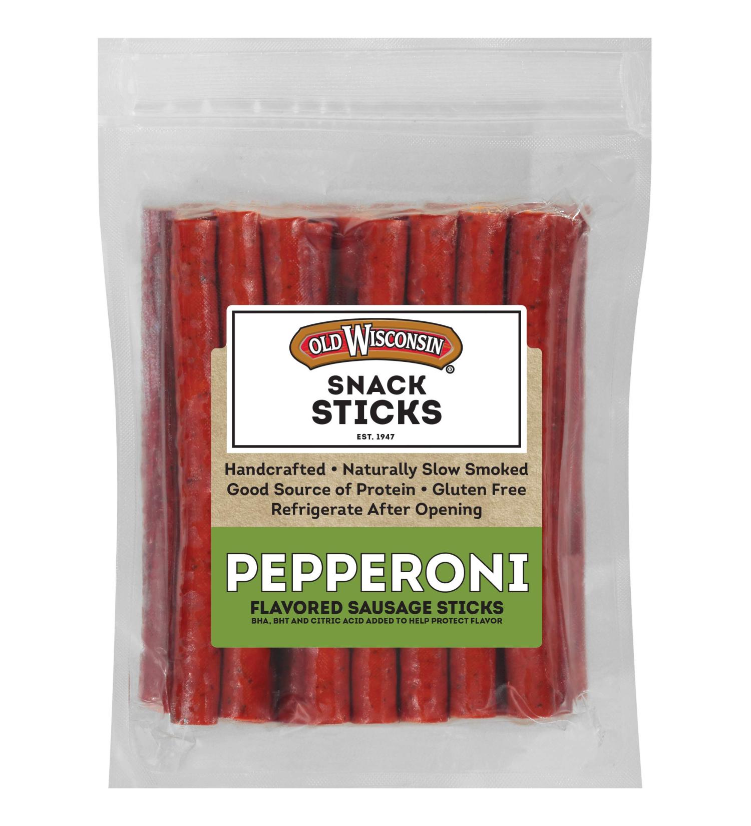 Old Wisconsin Pepperoni Sausage Snack Sticks - High Protein, Low Carb, Keto, Gluten Free, 28oz Resealable Pack - Buy Online on GoSupps.com