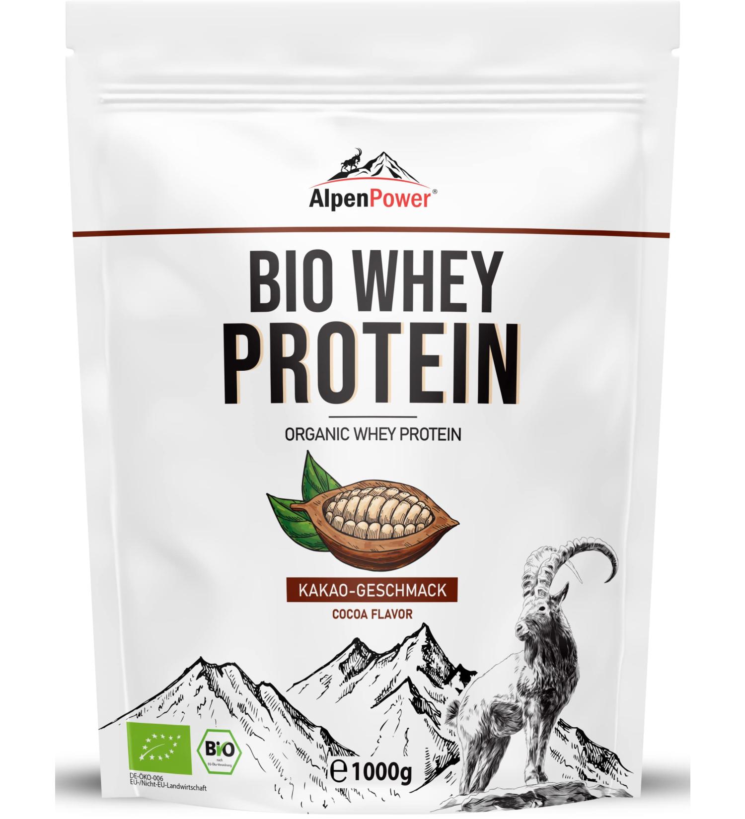 Alpenpower Bio Whey Protein Cocoa 1kg - 100% Natural Additive-Free CFM Protein Powder from Organic Alpine Milk - International Shipping Available - Buy Online on GoSupps.com