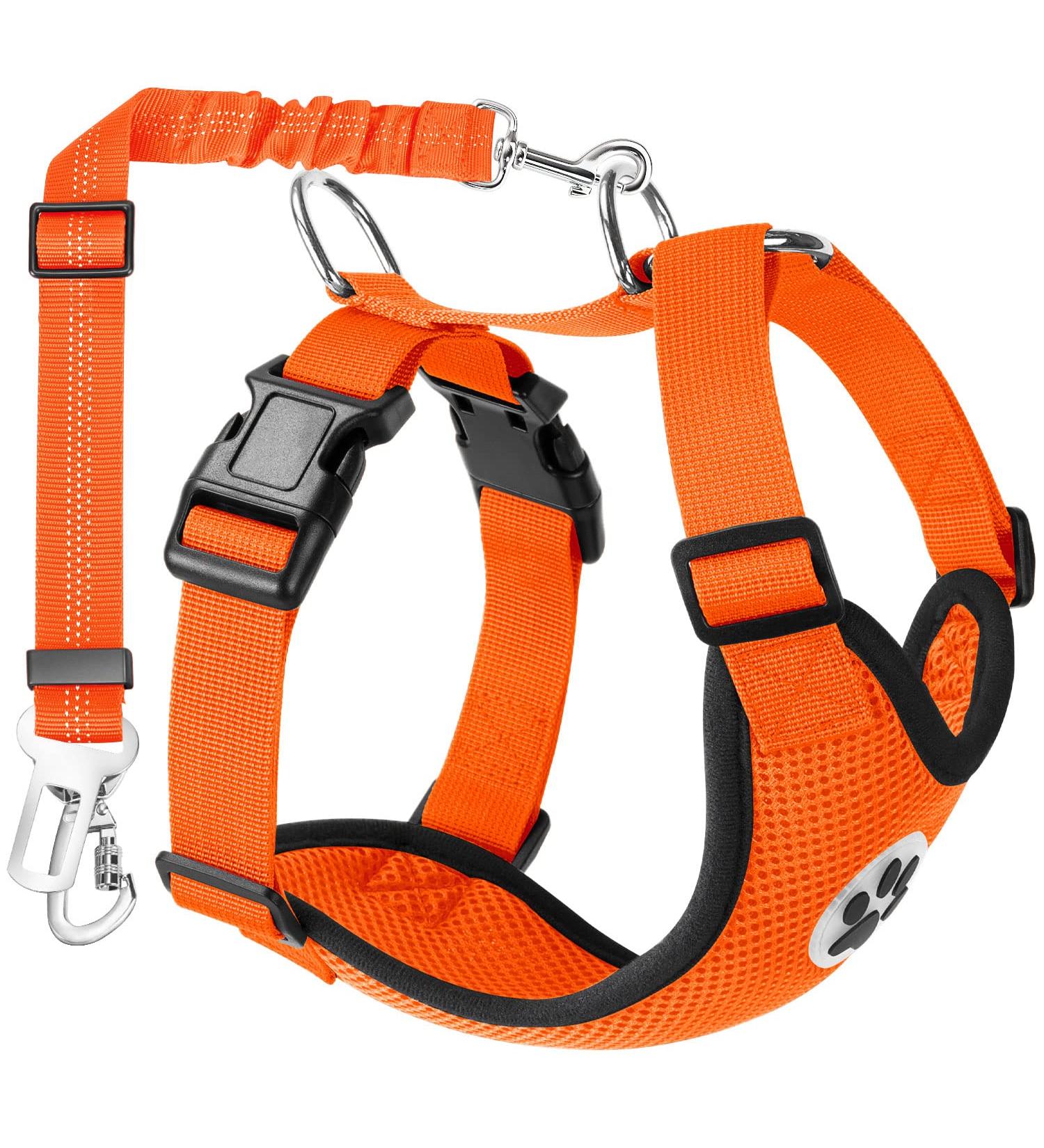 Buy Slowton XS Dog Harness with Seat Belt Breathable & Safe Car Gear for Dogs | 2 Carabiner Hooks | Orange Color - Buy Online on GoSupps.com