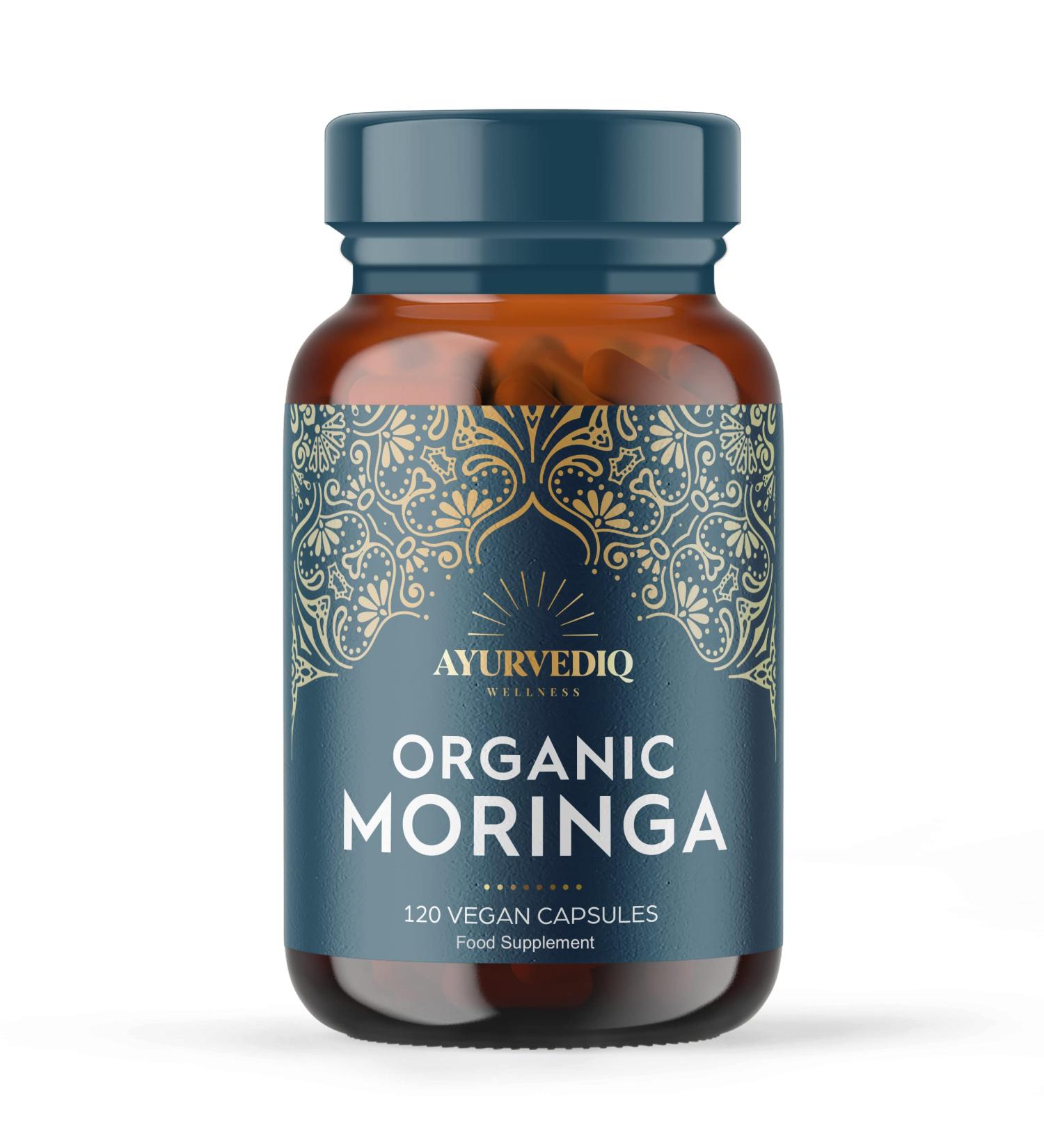Ayurvediq Wellness Organic Moringa Capsules - 120 Powder Filled Capsules | Rich in Vitamin C & Potassium | Gluten & Dairy Free | 100% Certified Vegan Supplement - Buy Online on GoSupps.com