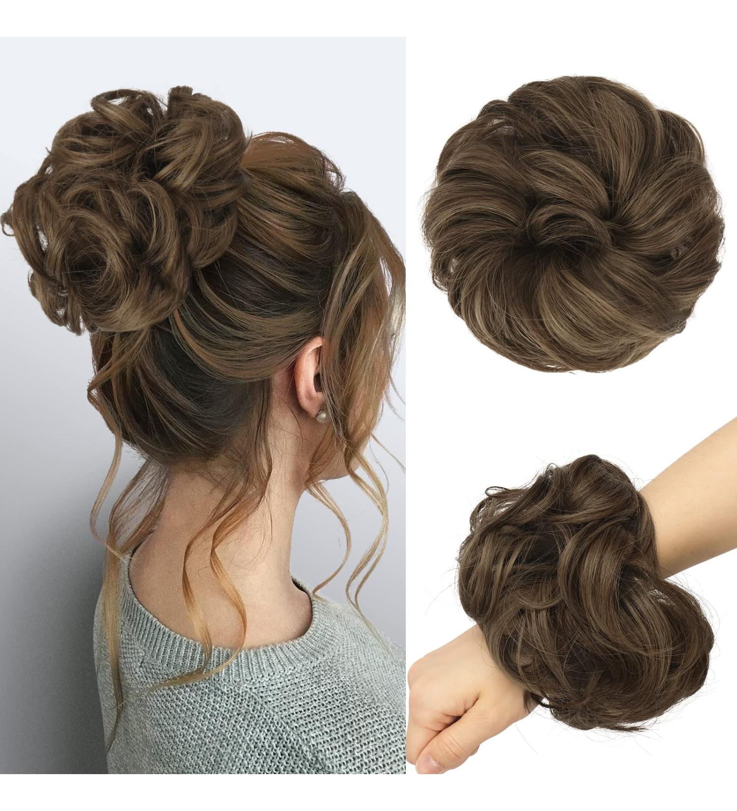 Feshfen Large Dutt Hair Part with Rubber Band - Ash Brown Mix Blonde Hair Tie & Extensions for Women & Girls - 55g - Buy Online on GoSupps.com