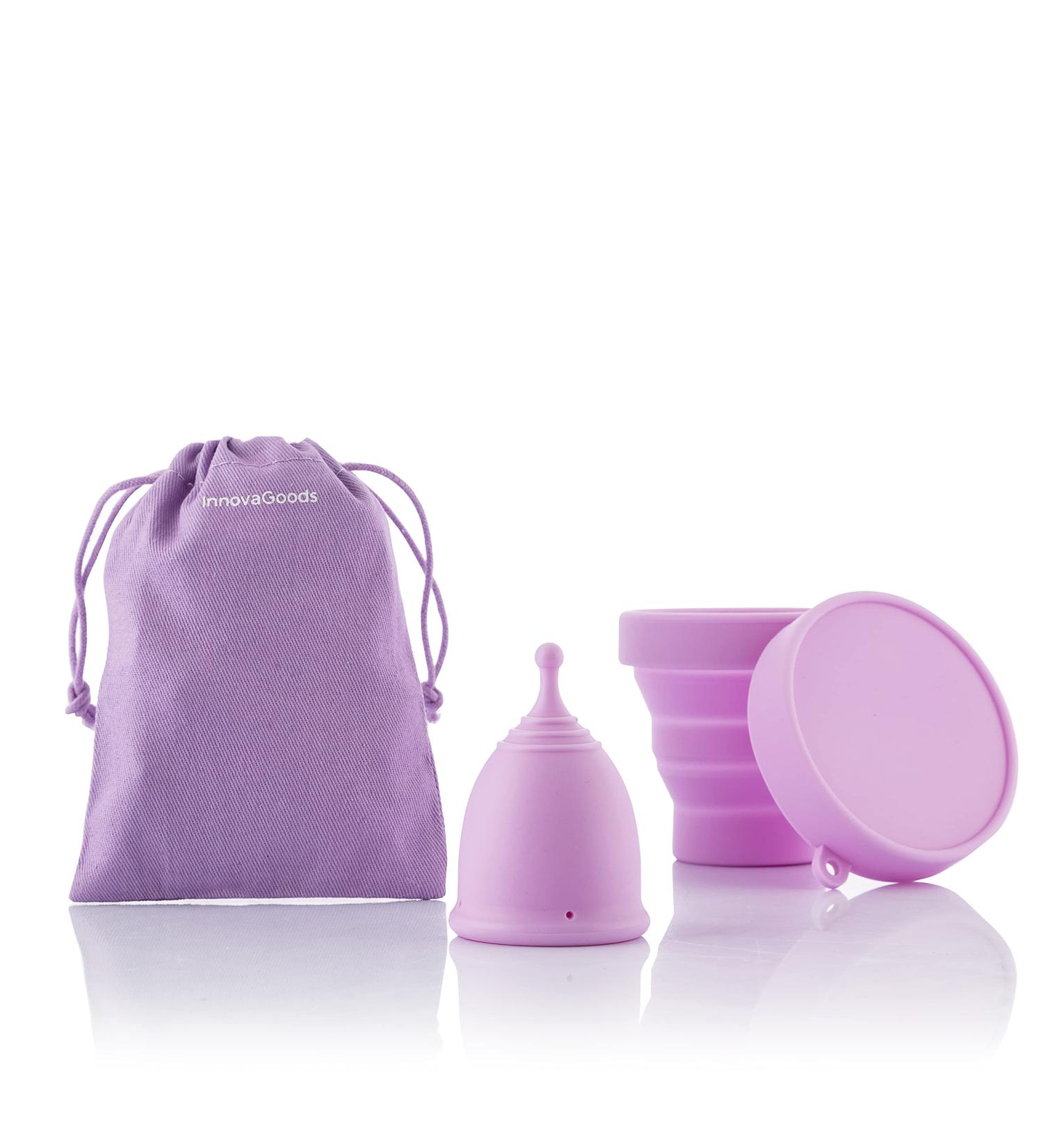 Innovagoods Menstrual Cup - Medical Silicone Hypoallergenic & Ergonomic 12H Protection Includes Sterilizer & Cotton Pocket Pink 1 Piece - Buy Online on GoSupps.com