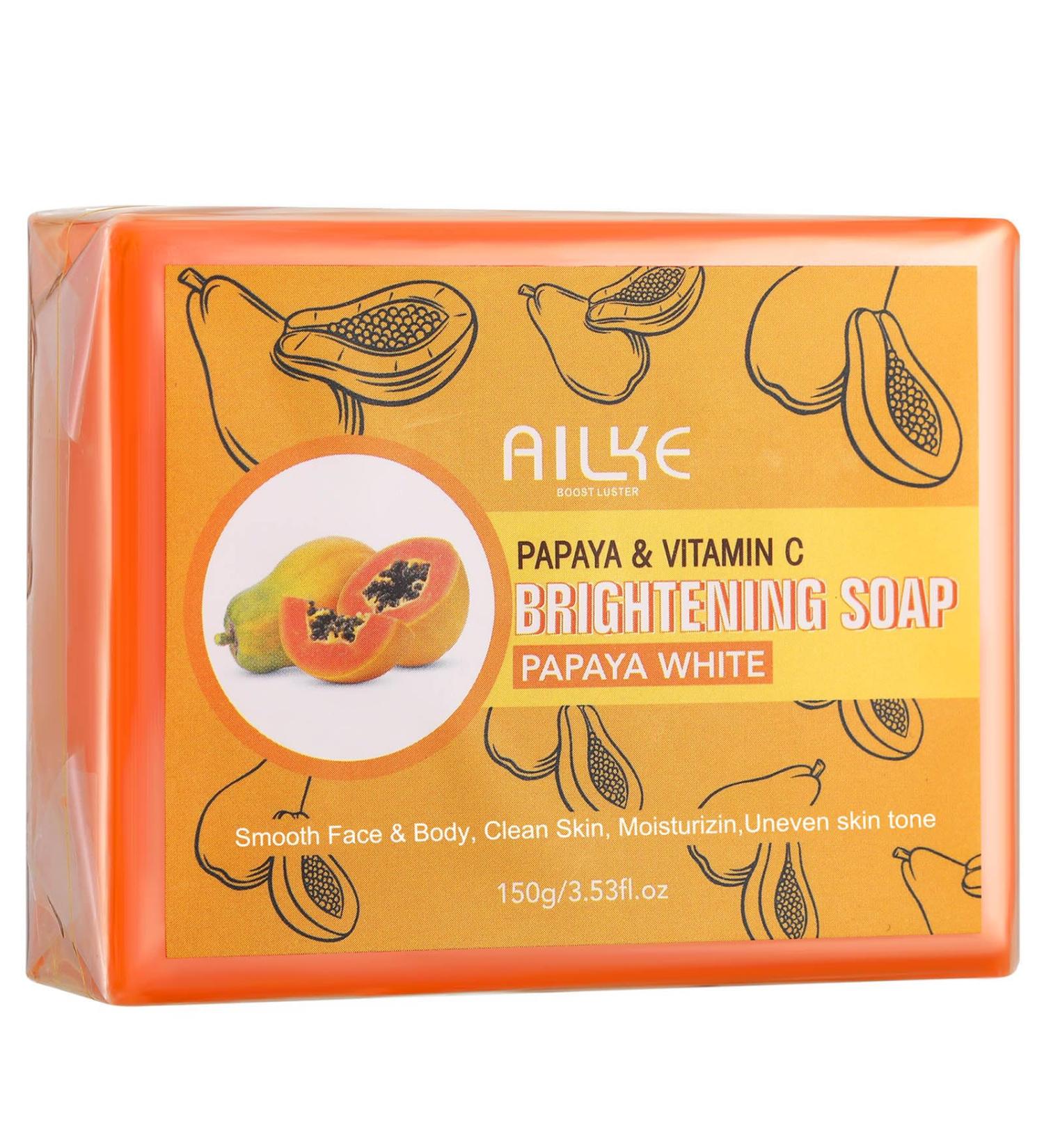  AILKE BOOST LUSTER AILKE Papaya & Vitamin C Brightening Soap Bar Whitening Smooth Skin Reduce Dark Spots Clean Stains Uneven Skin Tone Body Wash for Face and Body 150g (Pack of 1) - Buy Online on GoSupps.com
