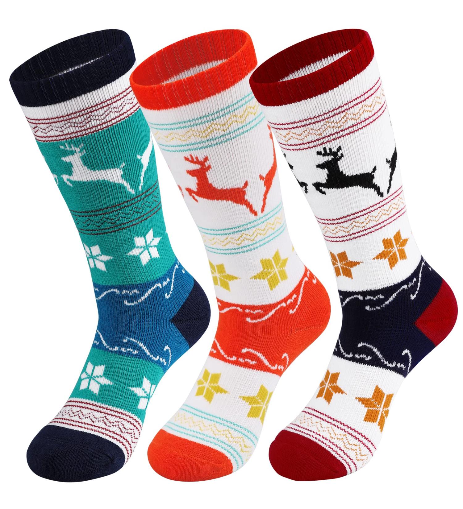 Kids Ski Socks 2/3 Pairs Knee-high Warm Thermals for 6-10 Yrs Boys Girls - Small Orange/Blue/Red - Buy Online on GoSupps.com