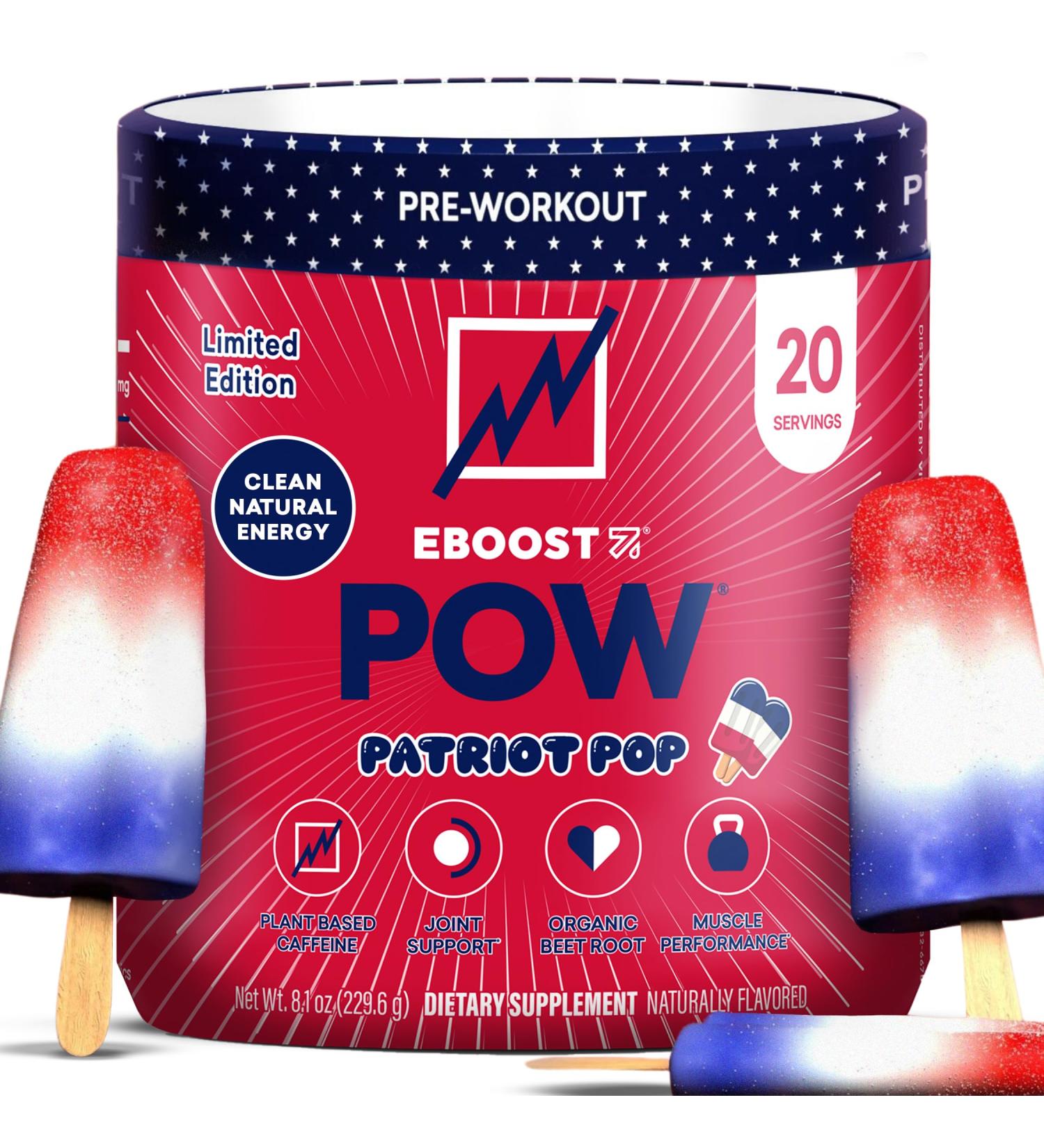 EBOOST POW Natural Pre Workout Powder - 20 Servings - Patriot Pop - Pre Workout Supplement for Performance Joint Mobility Support Energy Focus - Men & Women - Non-GMO Gluten-Free No Creatine Patriot Pop 20 Servings (Pa  - Buy Online on GoSupps.com