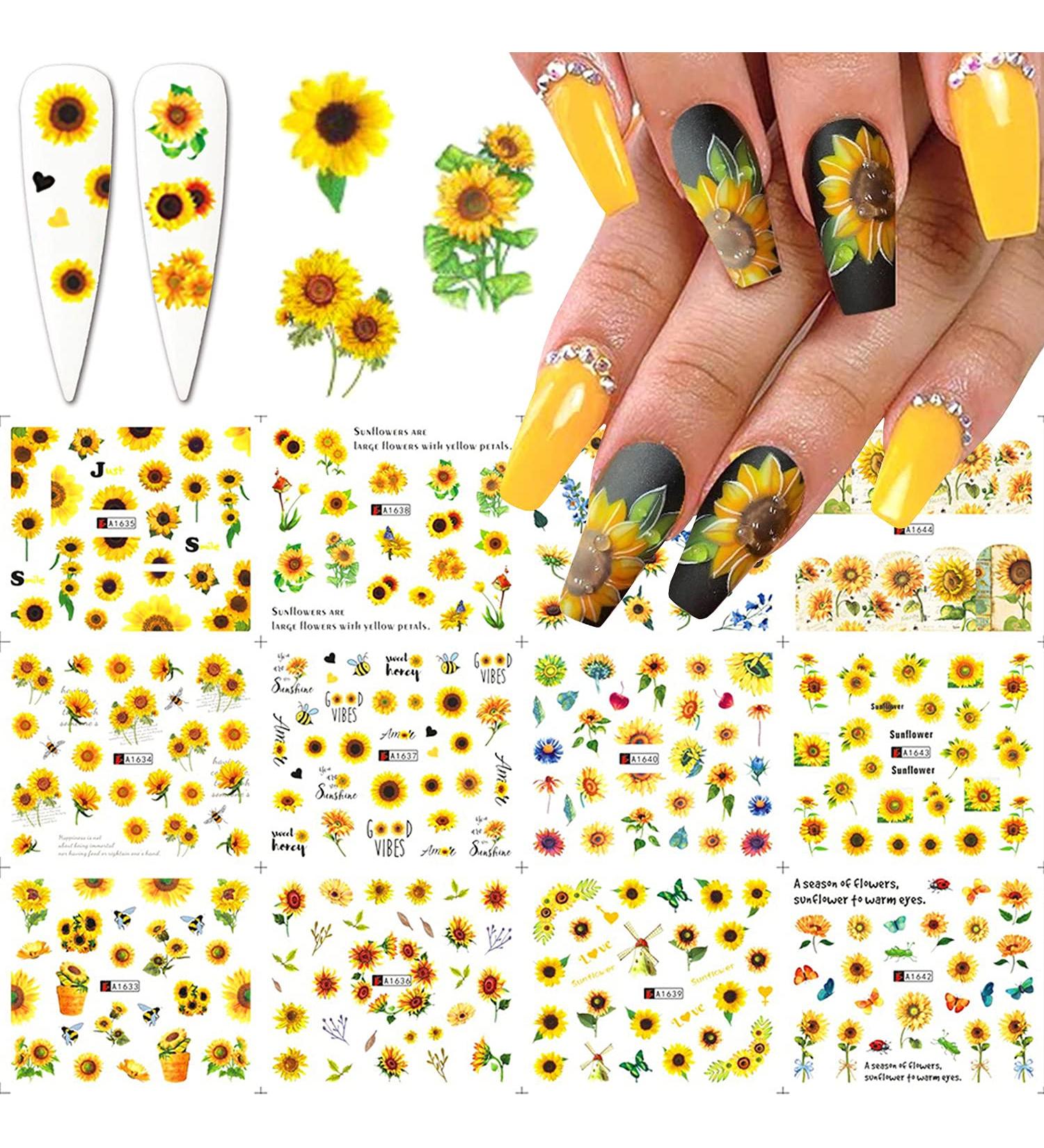 Sunflower & Daisy Nail Art Stickers - Floral Water Transfer Decals for Women & Girls - Buy Online on GoSupps.com