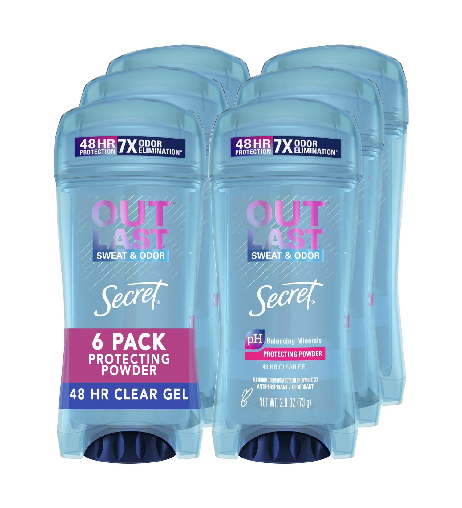 Secret Antiperspirant Deodorant for Women, Protecting Powder Scent, Clear Gel, 2.6oz (Pack of 6) - Buy Online on GoSupps.com