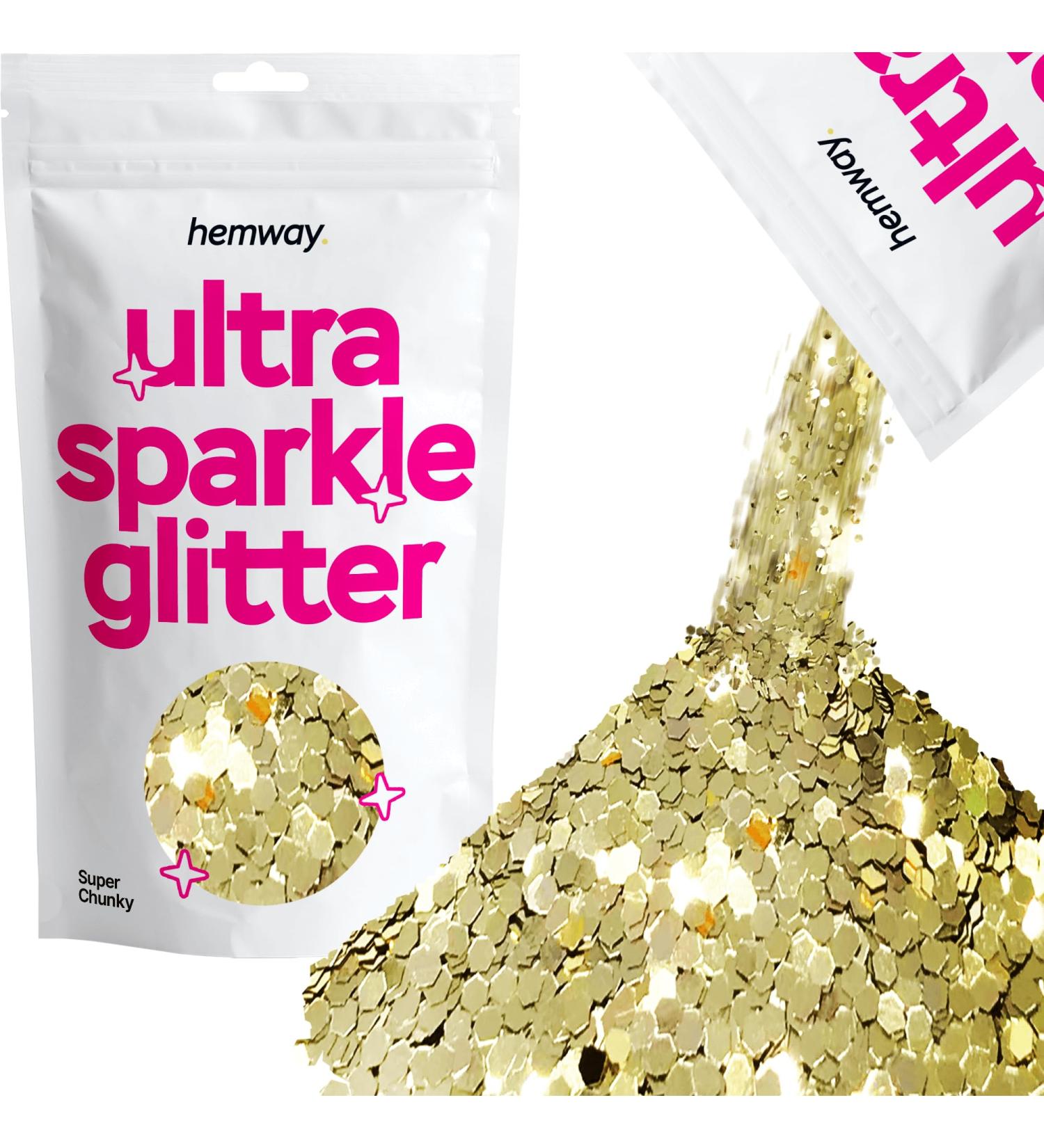 Hemway Premium Ultra Sparkle Champagne Gold Glitter - 100g Super Chunky Metallic Flake for Arts Crafts Nails Cosmetics & Festivals - Buy Online on GoSupps.com
