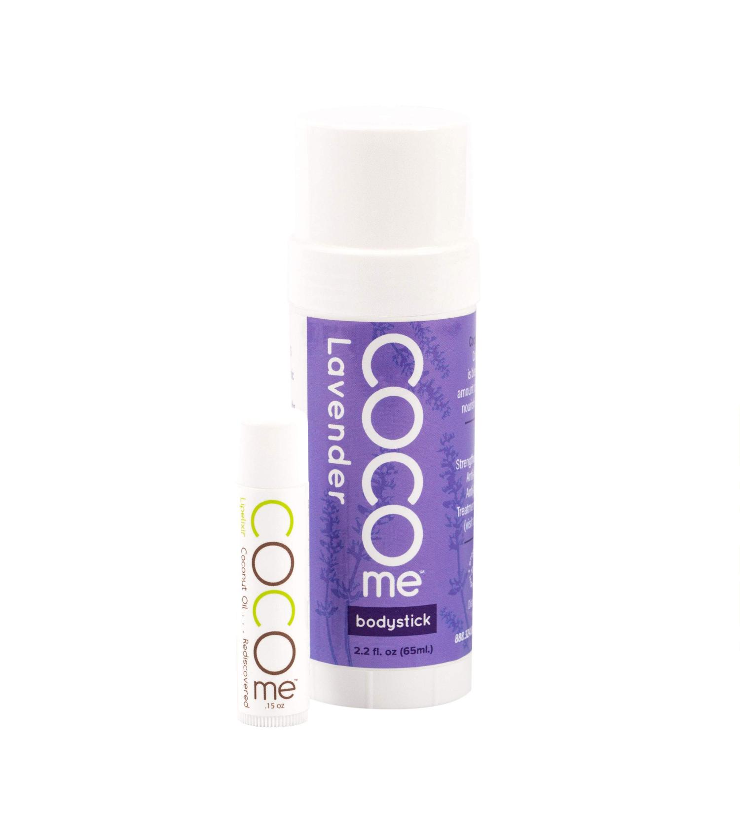 CocoMe - Organic Moisturizing Lavender Body Stick and Lip Balm Duo - Virgin Coconut Oil and Anti-Aging Beeswax for Skin Repair and Protection. Dermatologist Recommended.
