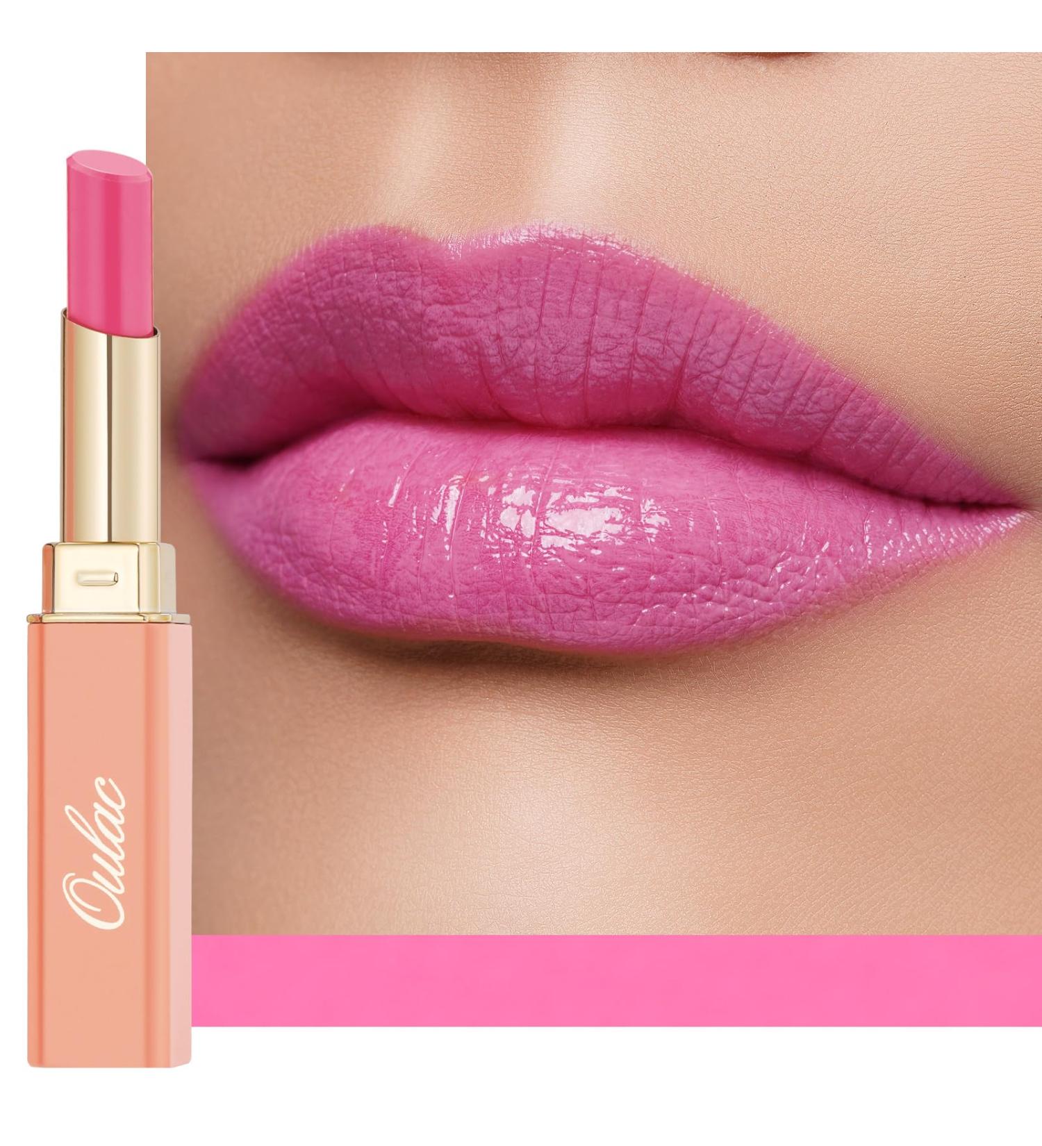 Oulac Moisturising Lipstick Pink - Hydrating Tinted Lip Balm for Dry Lips | Juicy Glossy Finish Vegan Cruelty-Free - She Pop (06) - Buy Online on GoSupps.com