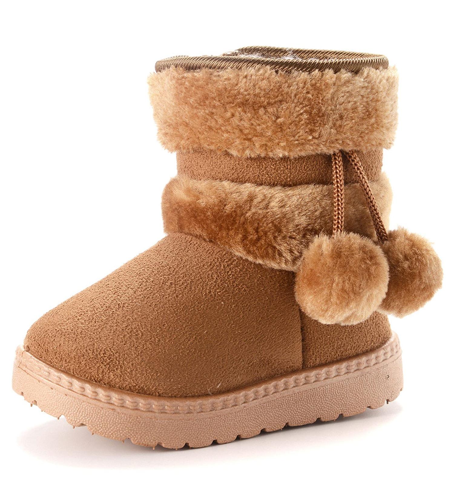Yeeteepot Kids Winter Snow Boots | Warm Lined Anti-Slip Booties for Girls & Boys | Indoor Soft Soled Toddler Shoes | 10 UK Child (Khaki) - Buy Online on GoSupps.com