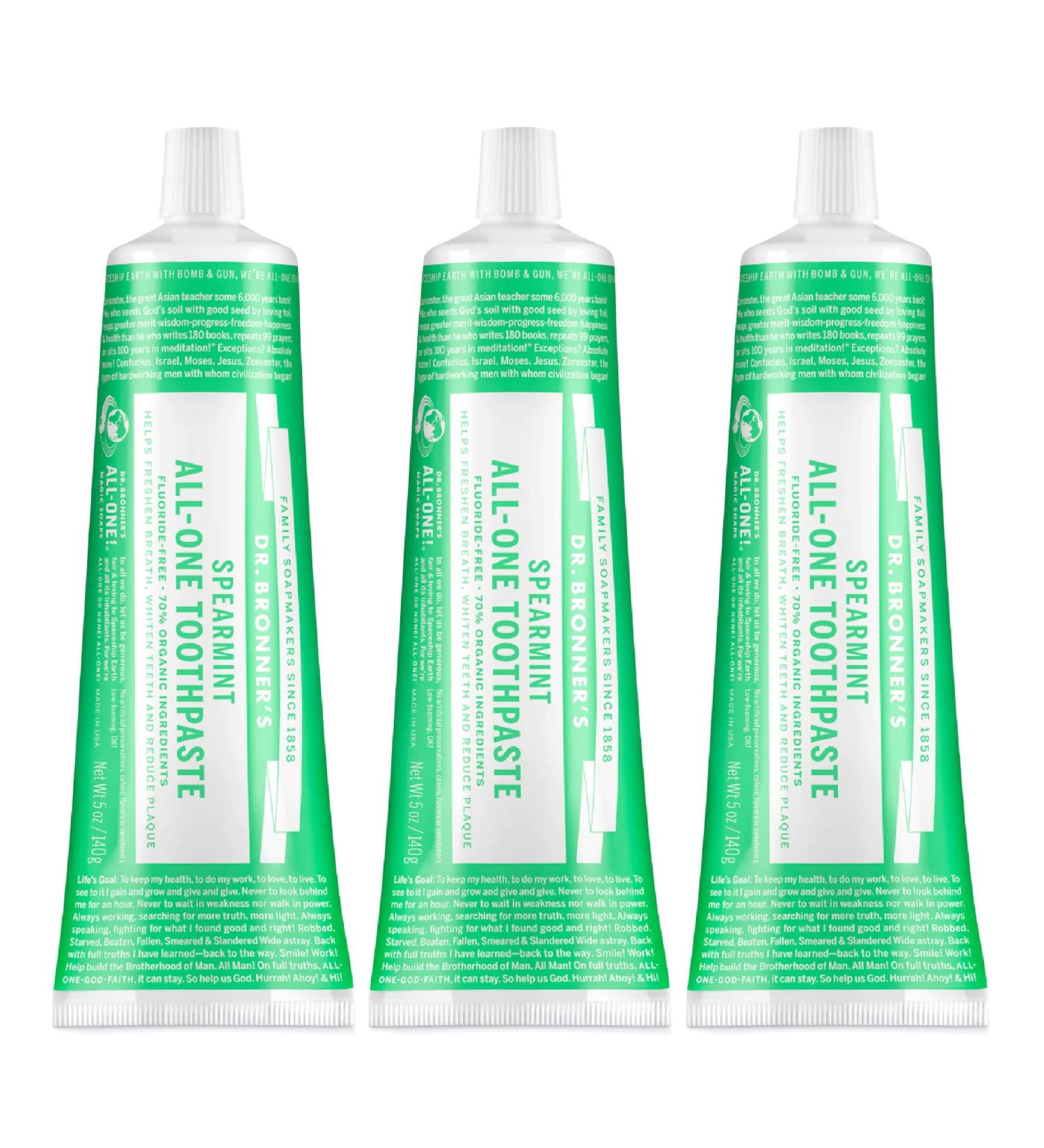 Dr. Bronner's All-One Toothpaste Spearmint 5 oz 3-Pack - Natural Oral Care Solution - Buy Online on GoSupps.com