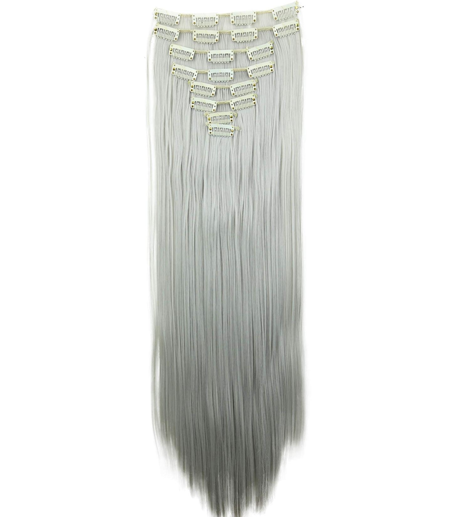 CAISHA by PRETTYSHOP XXL 24 Straight Light Gray Clip In Hair Extensions Set - 8 Pieces, #Gray1 - CES28 - Buy Online on GoSupps.com