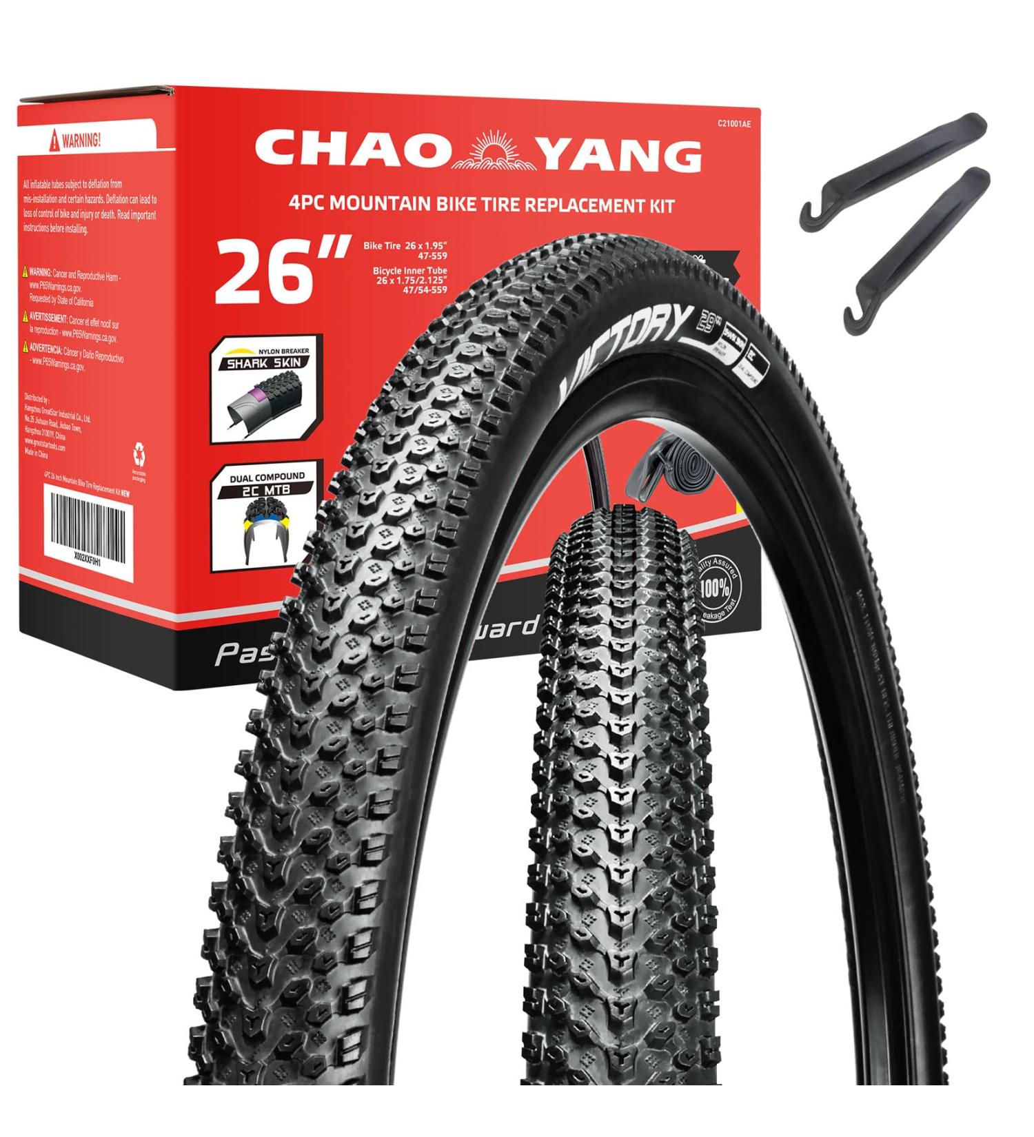 Chao YANG 26x1.95 Mountain Bike Tire Replacement Kit - Dual Compound 2C-MTB Tires with Double Tread Puncture Protection - 2-Pack for On/Off Road Use - Buy Online on GoSupps.com