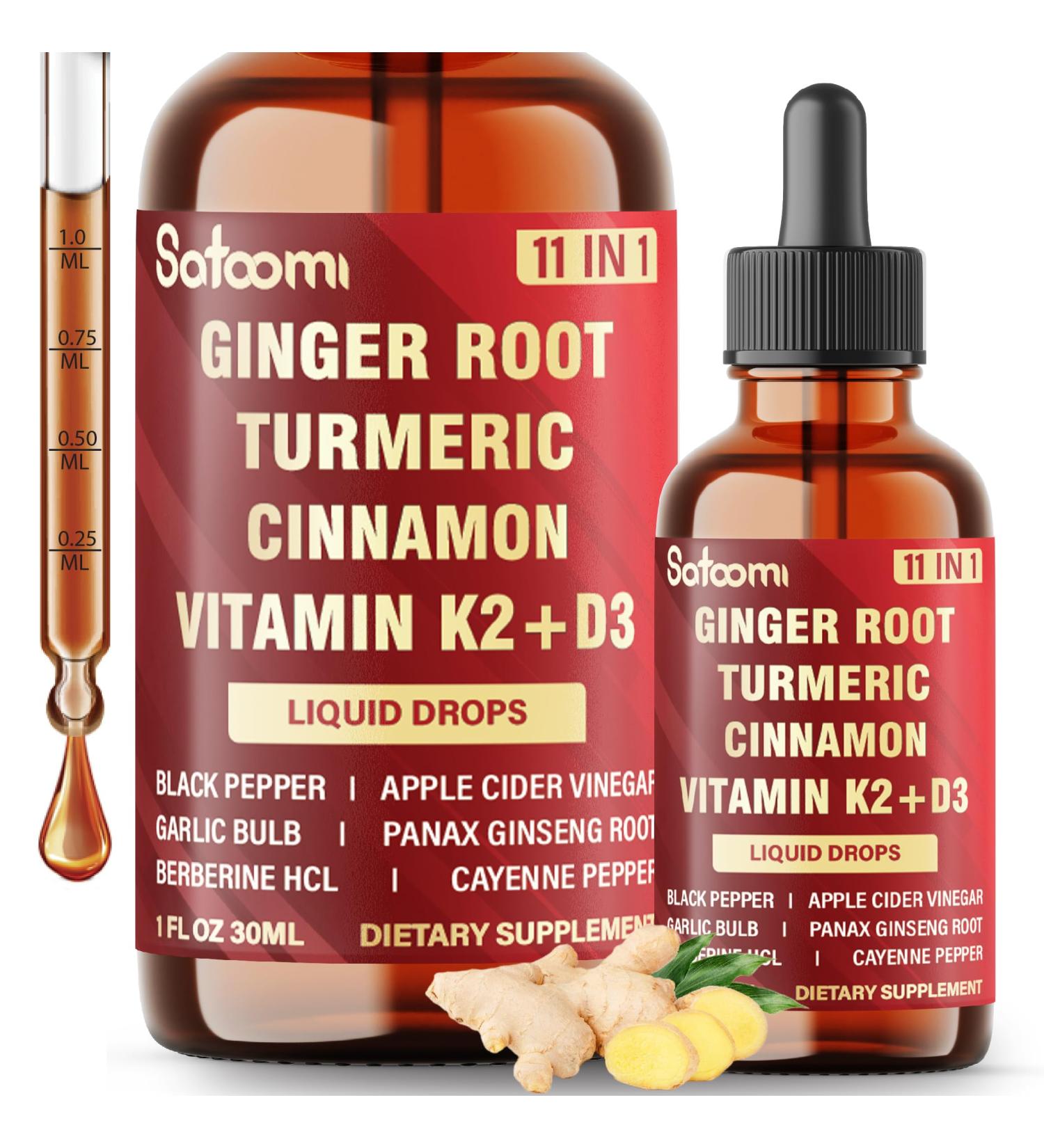 11in1 Ginger Root Liquid for Support Immune & Digestion with Vitamin D3 K2 Turmeric Ceylon Cinnamon Black Pepper Berberine Garlic & More 1 FL Oz - 30 Servings Herbal Extract Drops - Buy Online on GoSupps.com