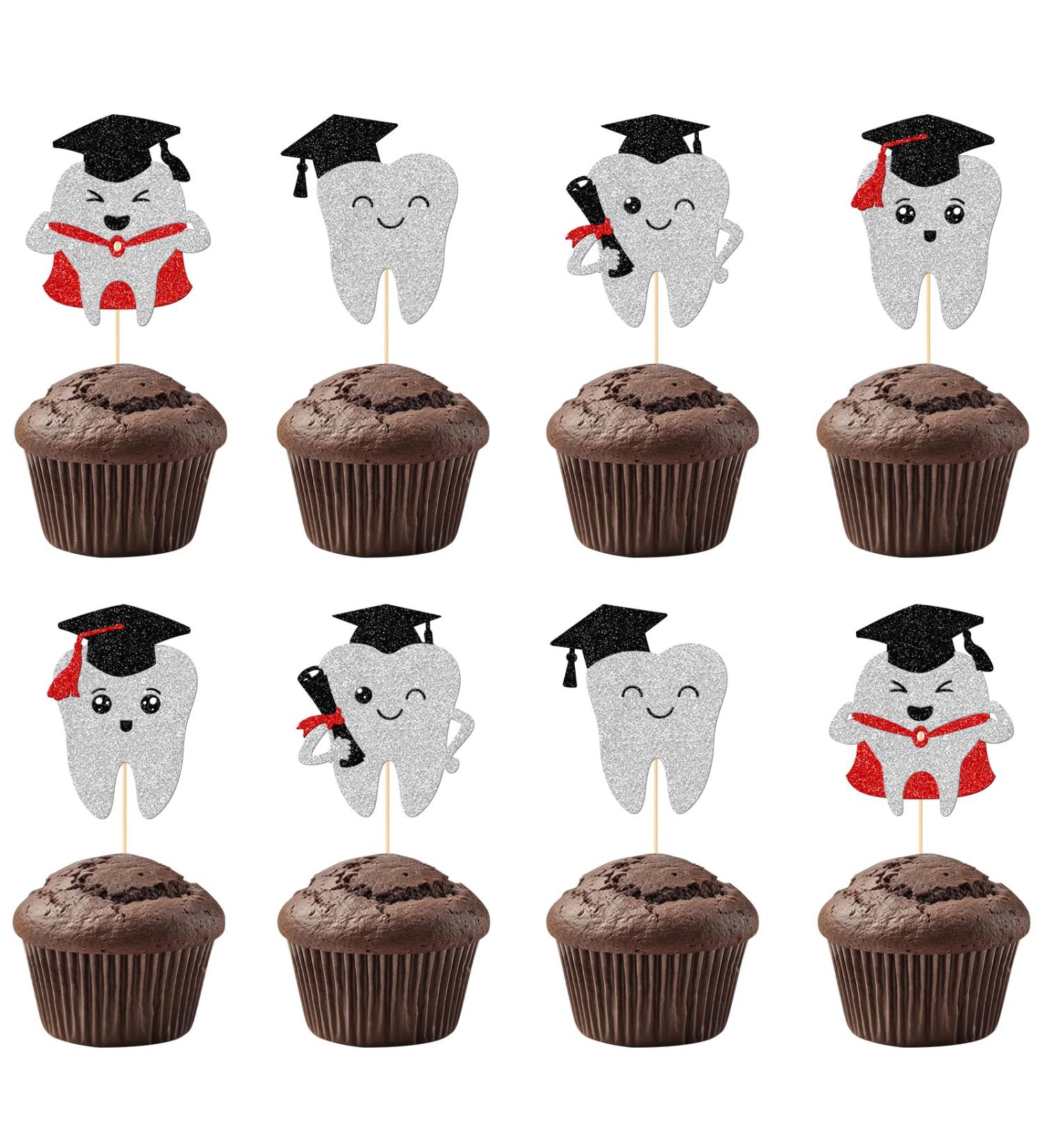 Firefairy Dental Graduation Cupcake Toppers Dentist Grad Cupcake Toppers Congrats Dentist Future Dentist Dental Scool Graduation Tooth Cake Picks 24Pcs - Buy Online on GoSupps.com