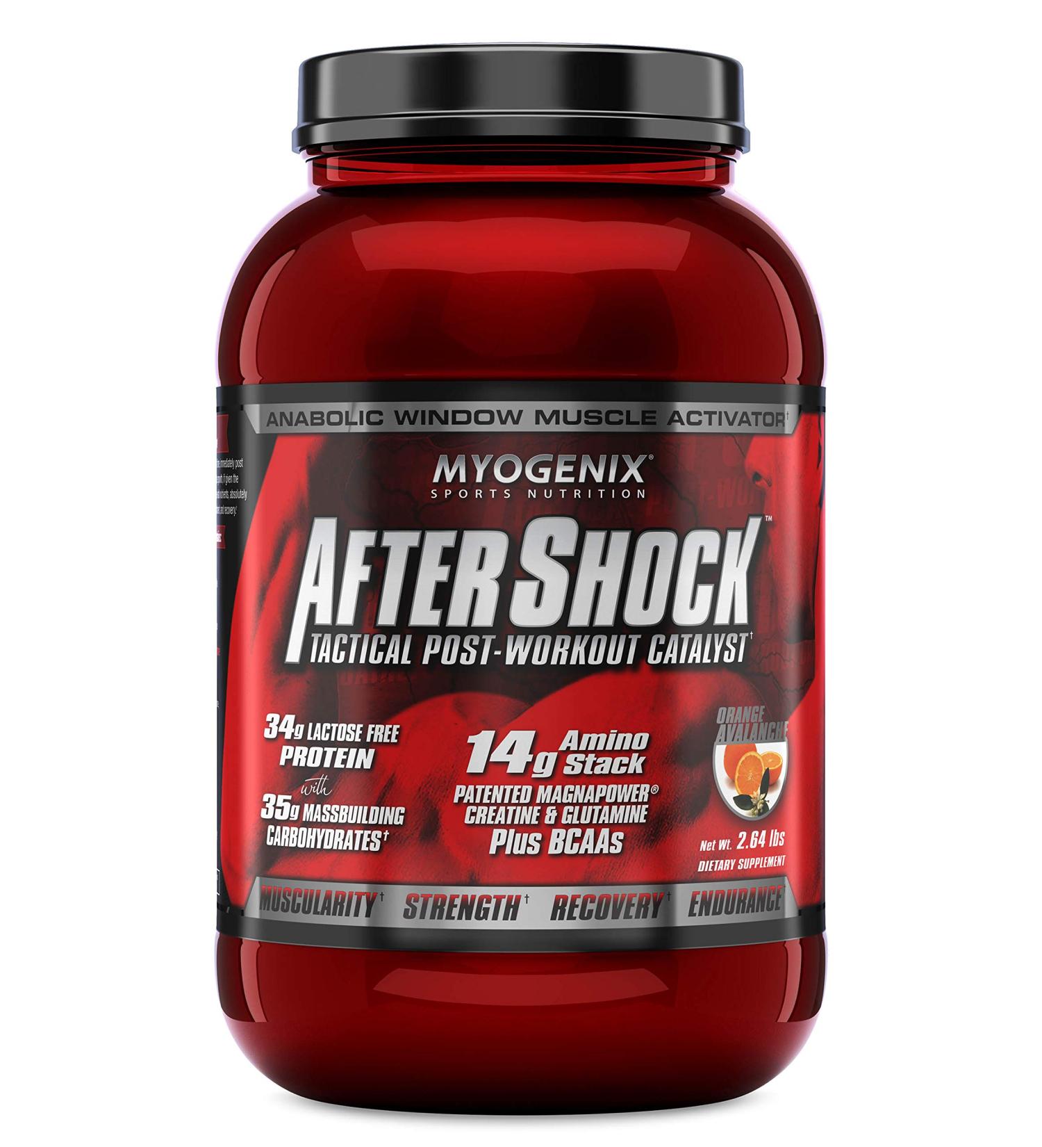 Aftershock Post Workout: Muscle Growth Whey Protein with Carbs, Creatine, Glutamine, BCAAs | Orange Avalanche 2.64 lbs - Buy Online on GoSupps.com