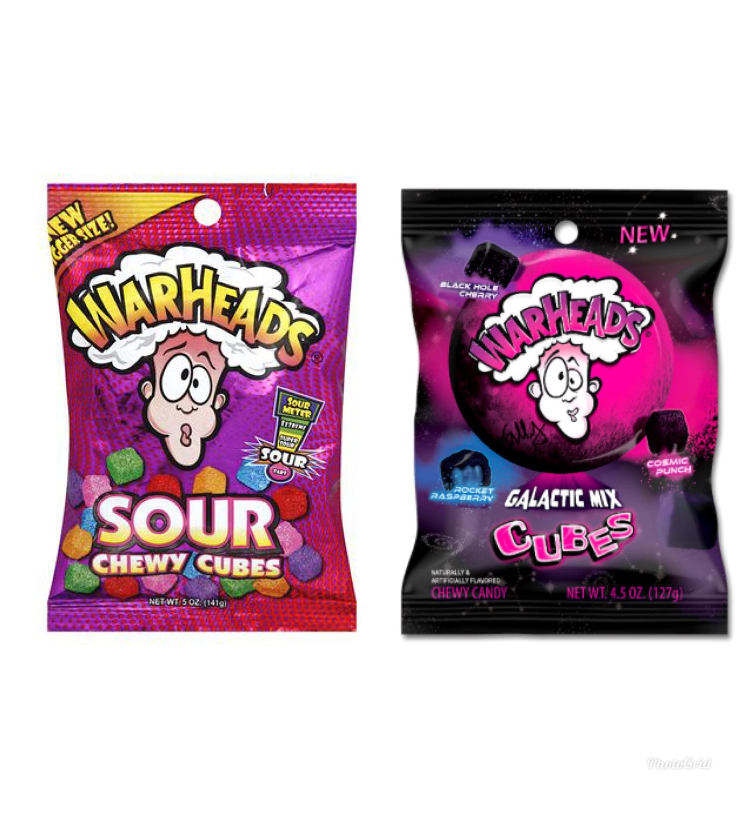 Warheads Cubes Bundle - 1 Bag Each of Warheads Sour Cubes and Warheads Galactic Mix Cubes