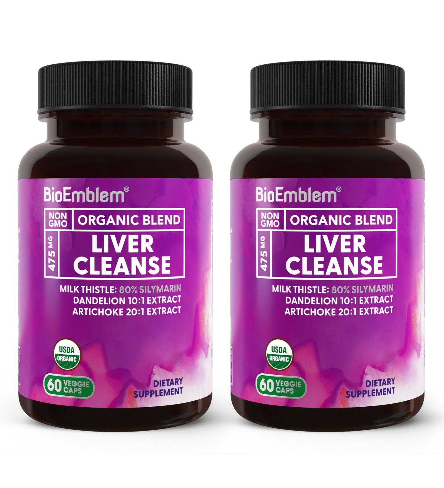 BioEmblem USDA Organic Liver Cleanse - 80% Silymarin Milk Thistle Extract for Liver Health and Liver Function with Dandelion & Artichoke Extracts - 100% Vegan Non-GMO - Herbal Liver - 120 Capsules 120 Count (Pack of 1)
