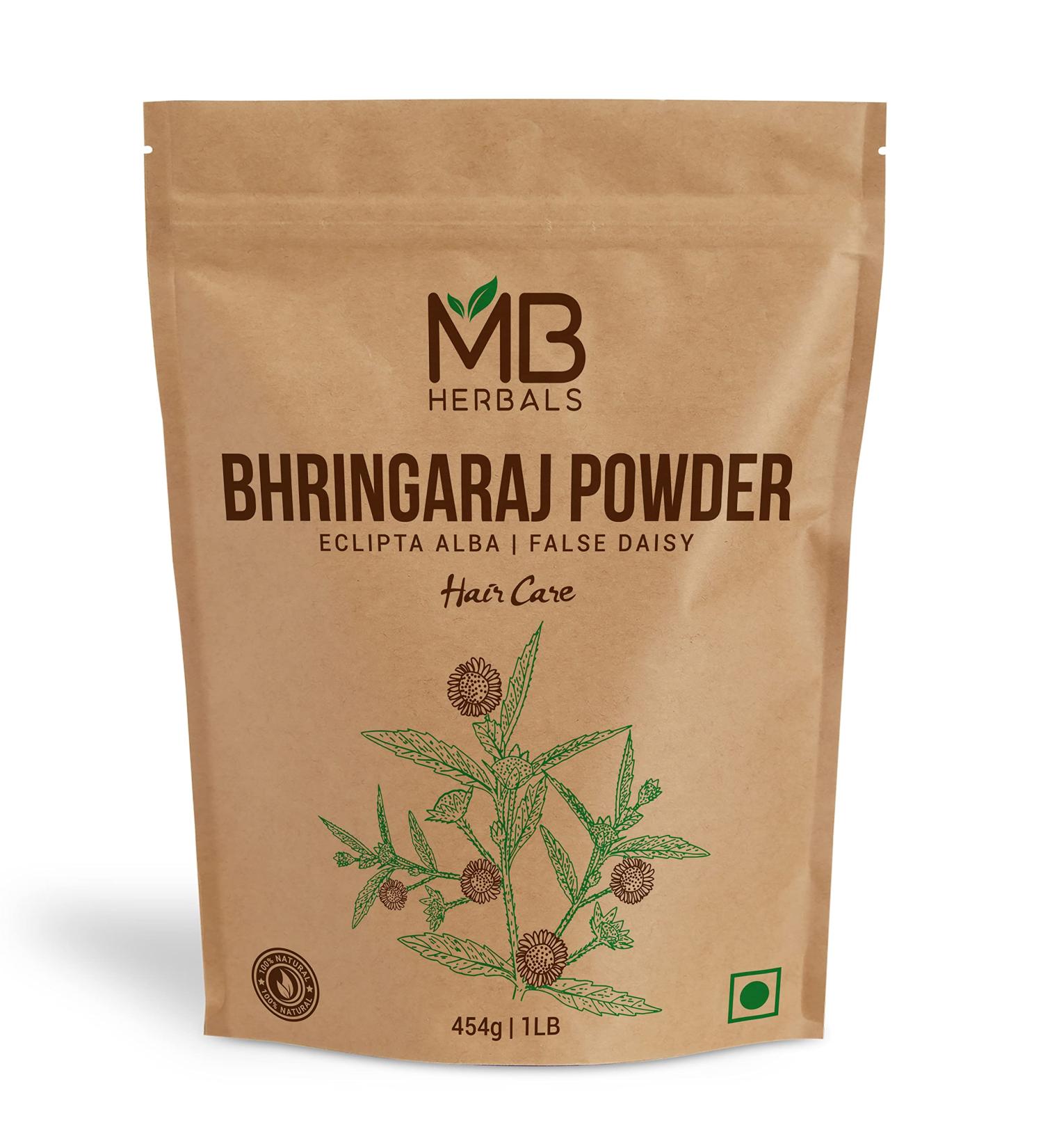 MB Herbals Pure Bhringraj Powder 1 Pound | 16 oz / 454 Gram | 100% Pure Bhringaraj Powder | Diet Supplement Eclipta alba Powder for Hair Care | No Preservatives | Non GMO