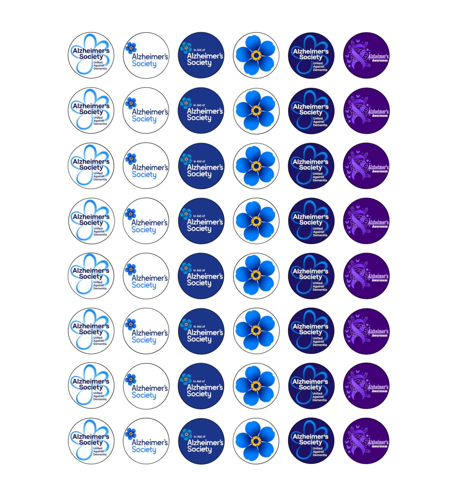 48 Alzheimer's Awareness Charity Fundraising Themed Edible Wafer Paper Cake Toppers Decorations - 2.5cm circles