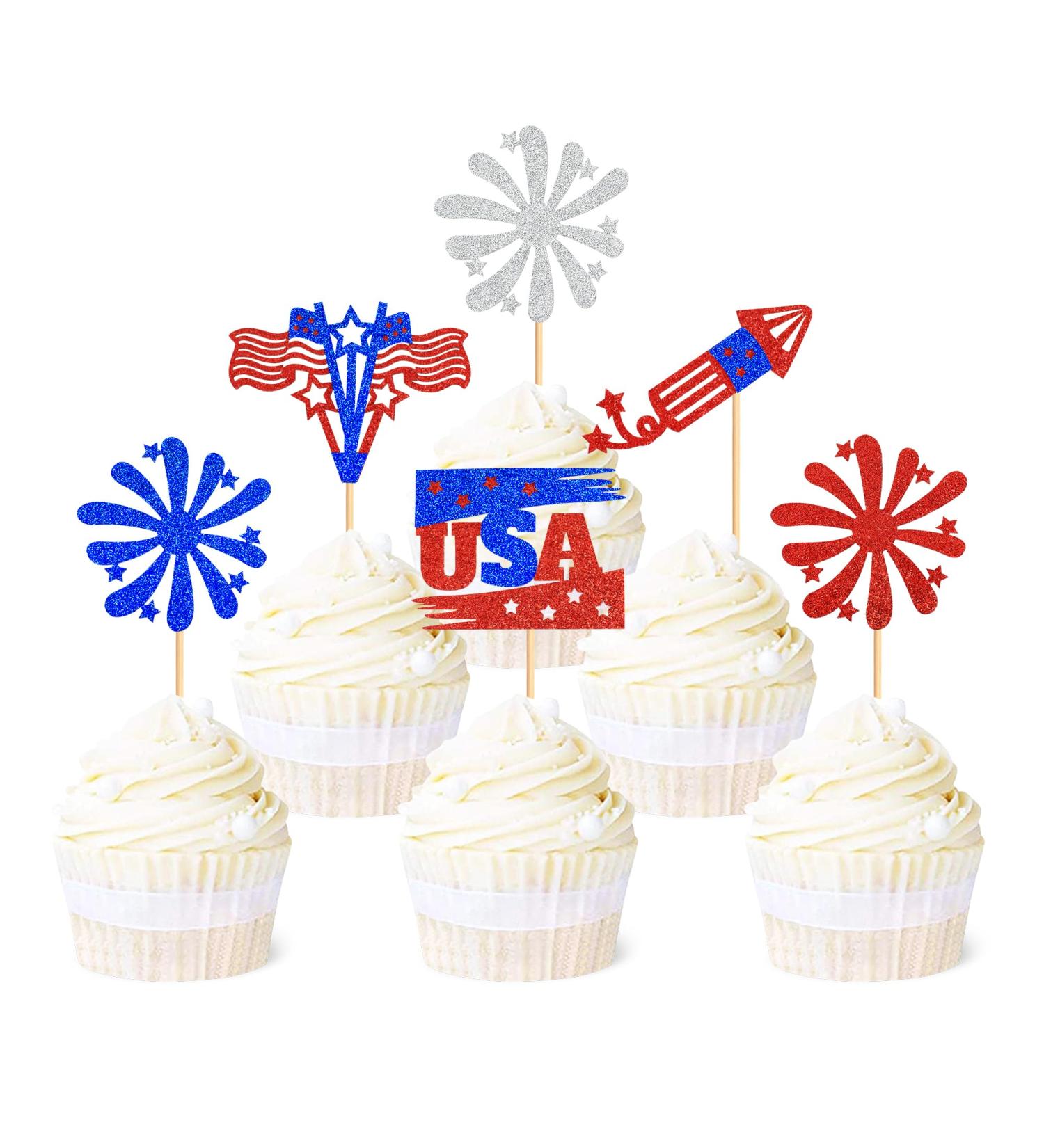 Ercadio 36 Pack Independence Day Cupcake Toppers Firework Star USA Patriotic Cupcake Picks Happy 4th of July Cake Toppers American National Independence Day Theme Party Cake Decor Supplies Pattern 4 - Buy Online on GoSupps.com