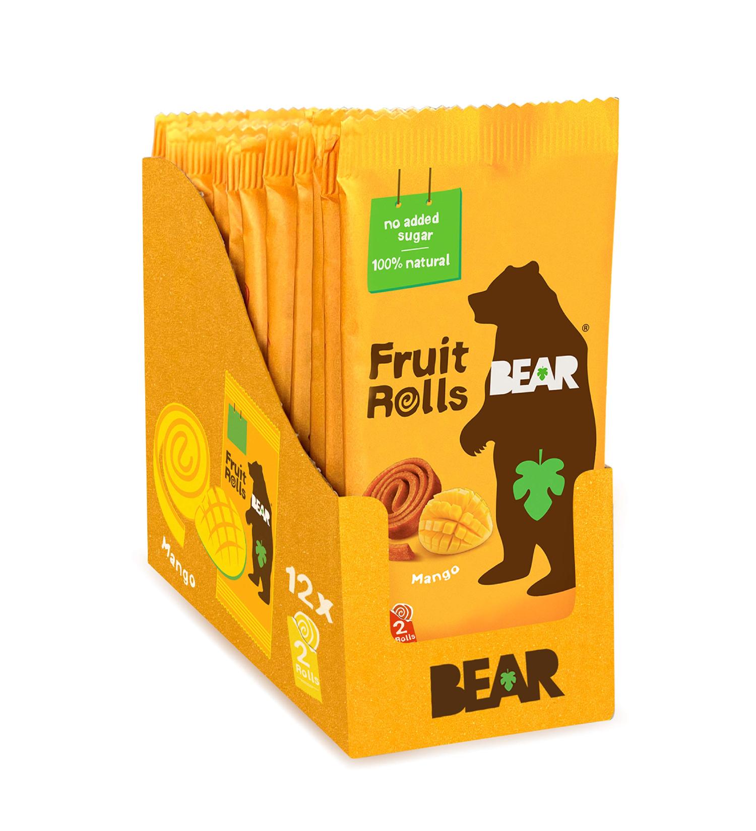 BEAR Real Fruit Snack Rolls - Gluten Free Vegan Mango - 12 Pack Healthy Kids & Adults Snack - Buy Online on GoSupps.com