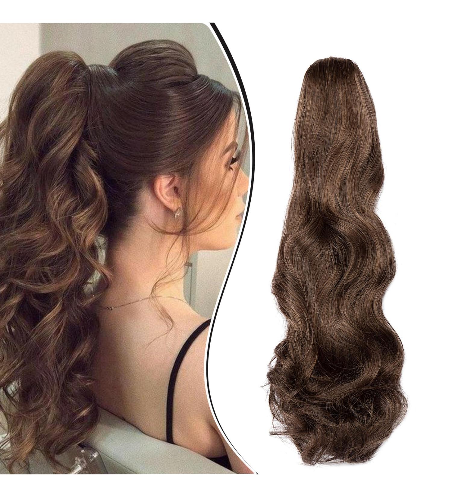 DCBABOO Wavy Clip-In Ponytail Extensions - Dark & Light Brown 45cm 140g Synthetic Hair - Buy Online on GoSupps.com