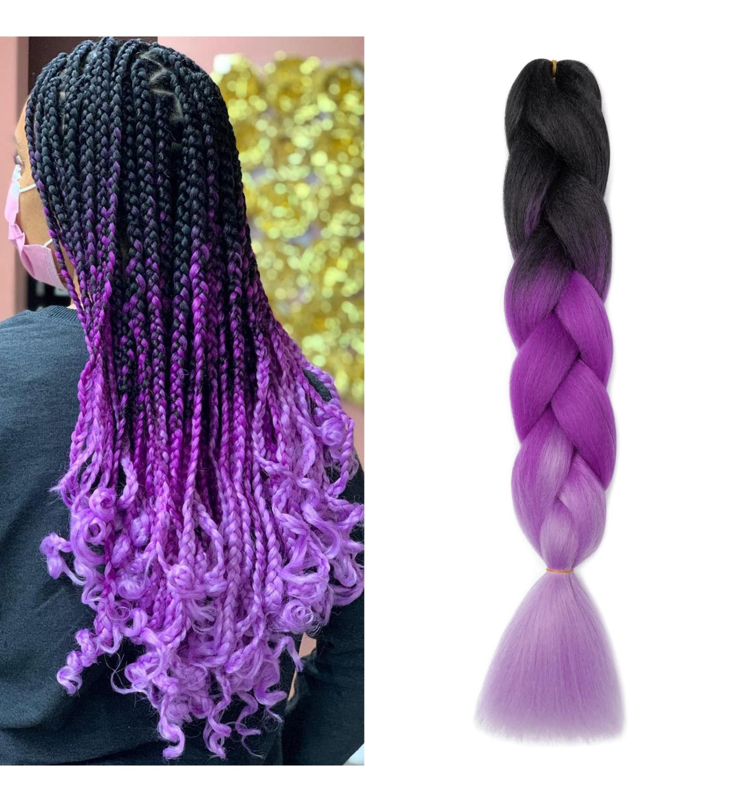 Gairyan Jumbo Braids Extensions - 100g Ombre Synthetic Braiding Hair 60cm for Box Crochet Braids (Black Purple & Lila) - 1 Piece - Buy Online on GoSupps.com