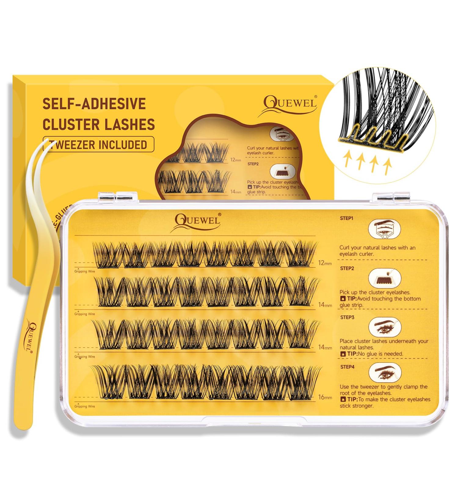 Self-Adhesive Eyelash Clusters - QUEWEL Natural Look No Glue Required 40 Pcs Reusable DIY Extensions for Beginners (ZN05) - Buy Online on GoSupps.com