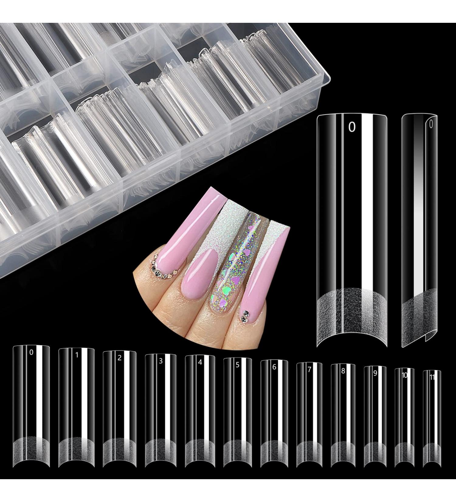 Lionvison XL Long Square Nail Tips - Half Cover Clear False Nails for Acrylic Extensions - Professional French Nail Salon Quality - 12 Sizes Straight Flat Pre Shaped for Home DIY - Buy Online on GoSupps.com