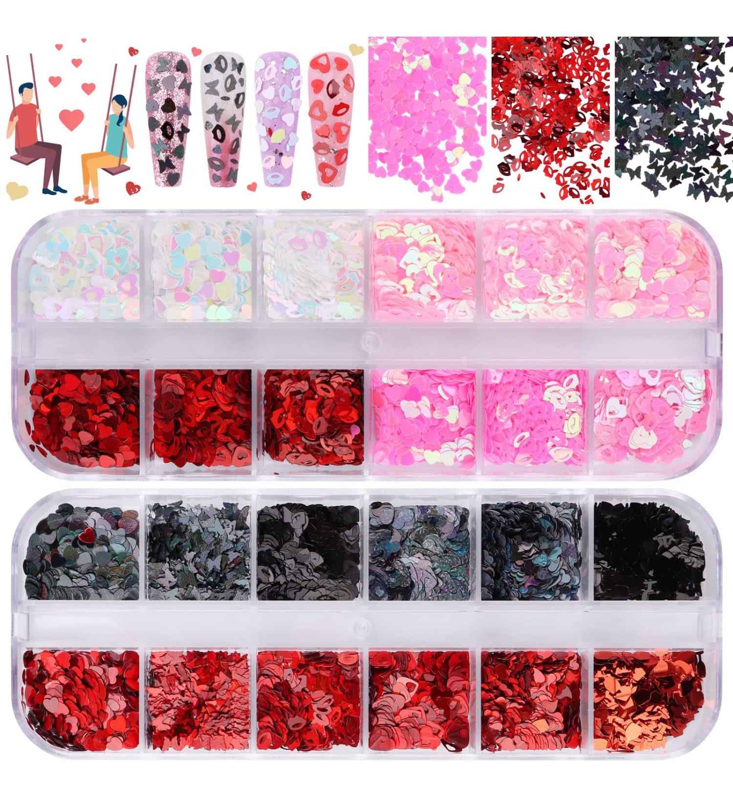 Kalolary Valentine's Day Nail Art Sequins | Heart & Lip-Shaped Holographic Flakes for Manicure & Body Decoration - 2 PCs - Buy Online on GoSupps.com