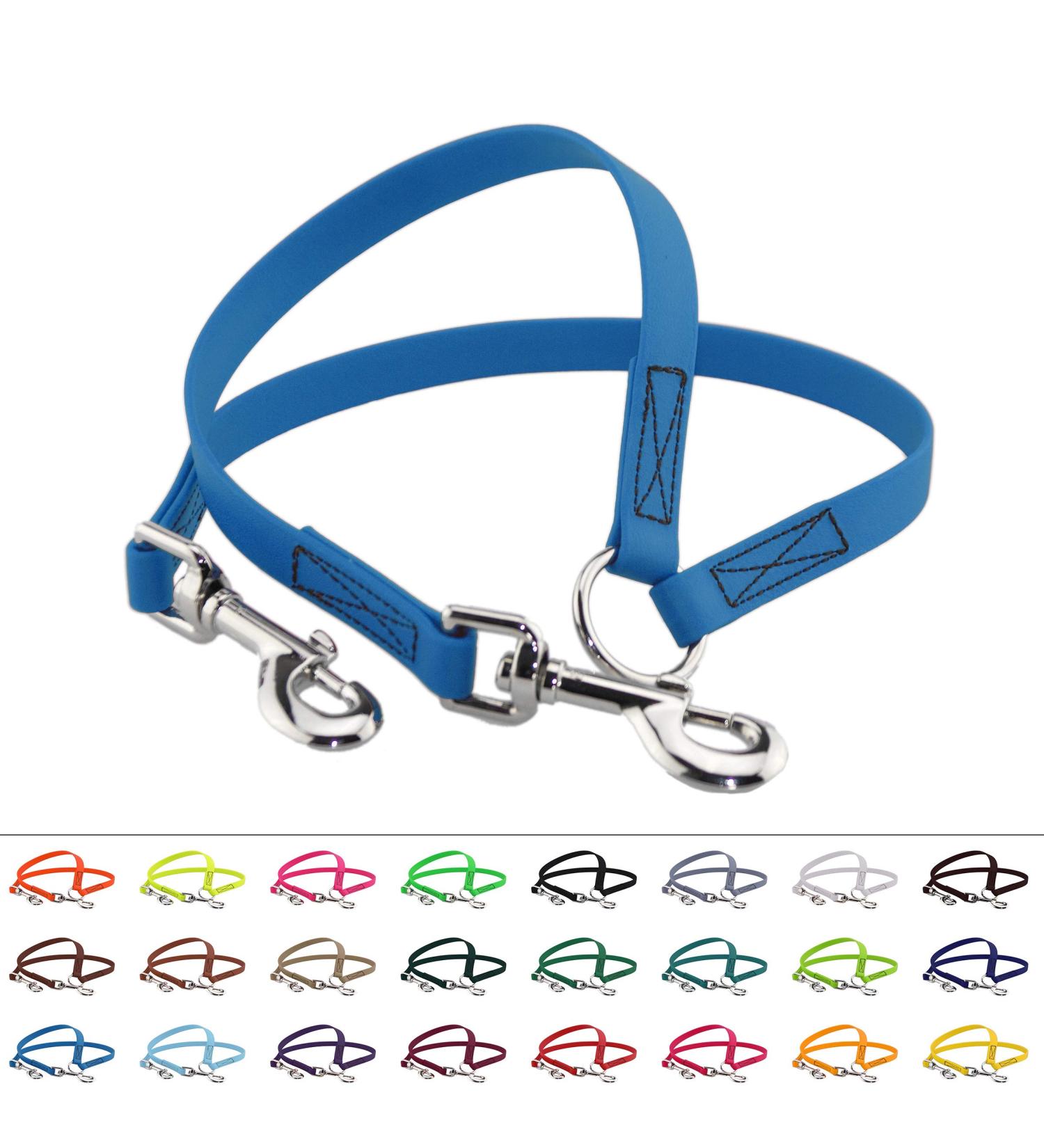 BioThane Coupling for Two Dogs - 0.3m Azure Blue Leash Selectable Width - Durable Dog Coupler for Safe Walks - Buy Online on GoSupps.com
