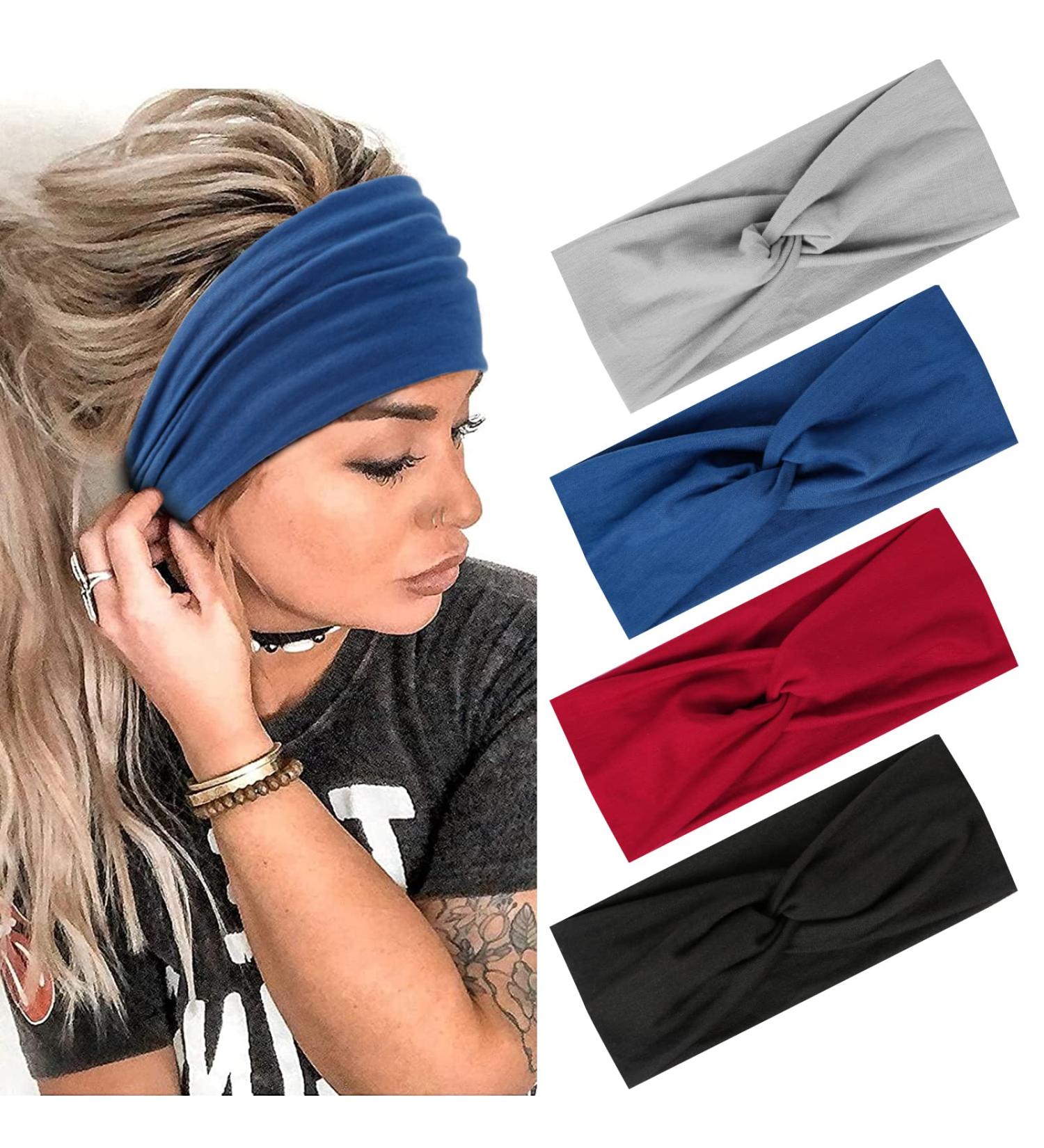 Buy Wide Elastic Hair Straps for Women - 4 PCS Soft Boho Headbands | Multi-Colored Yoga & Sport Accessories - Buy Online on GoSupps.com
