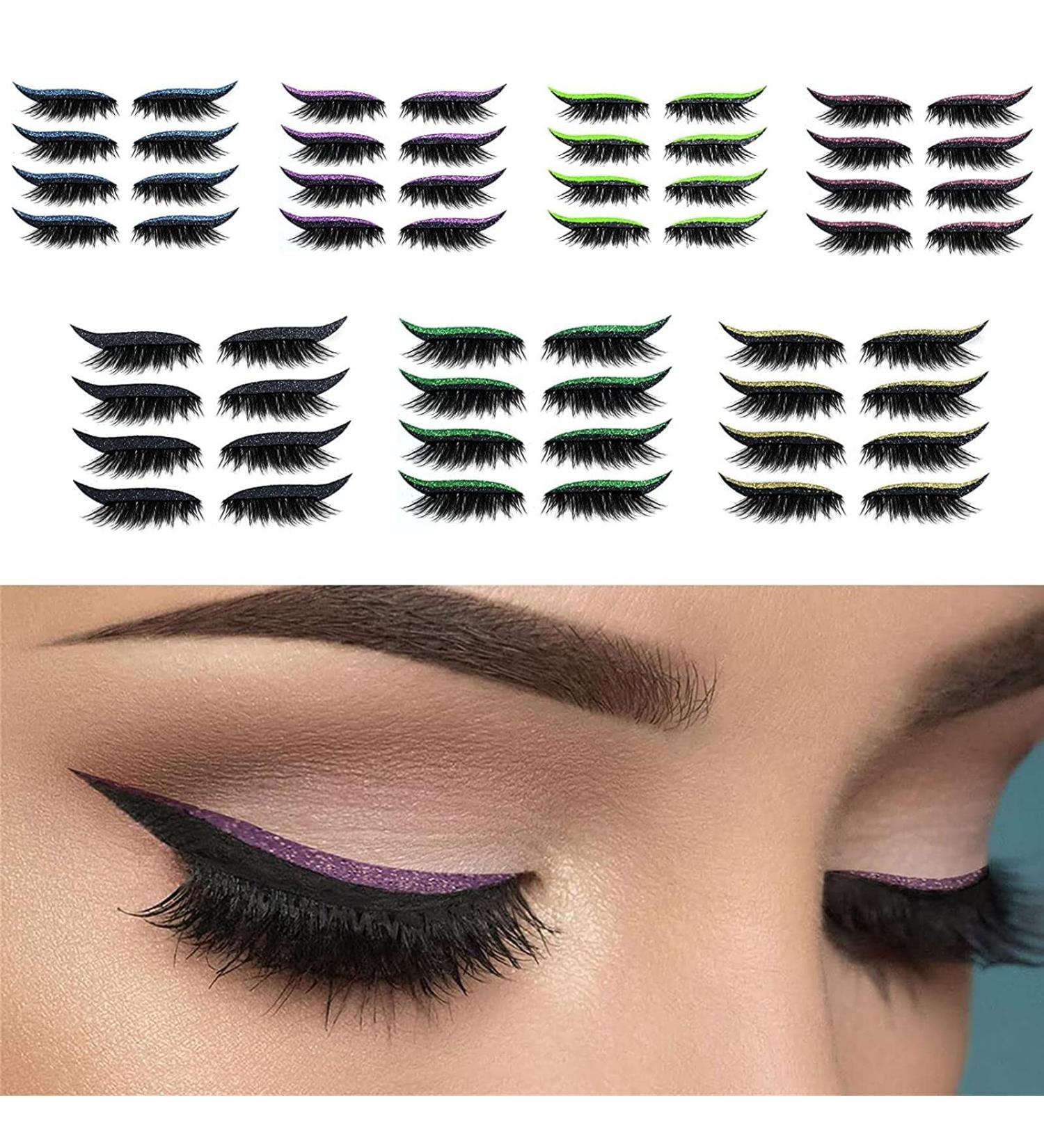 4 Pairs Eyeliner Stickers with Eyelash for Eyes Reusable Adhesive Eyeliner Eyelash Makeup Stickers Outline Winged Lid Cosmetic Quick Easy Application for Women Eye Beauty - Buy Online on GoSupps.com