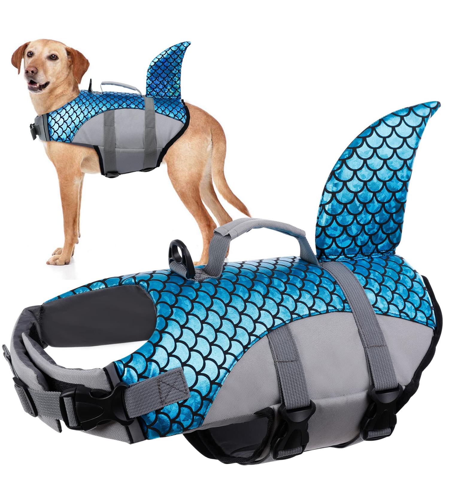 Adjustable Dog Swimming Vest - Rescue Jacket for XL Dogs | Shark Safety Lifesaver | Summer Swim Training | Blue - Buy Online on GoSupps.com