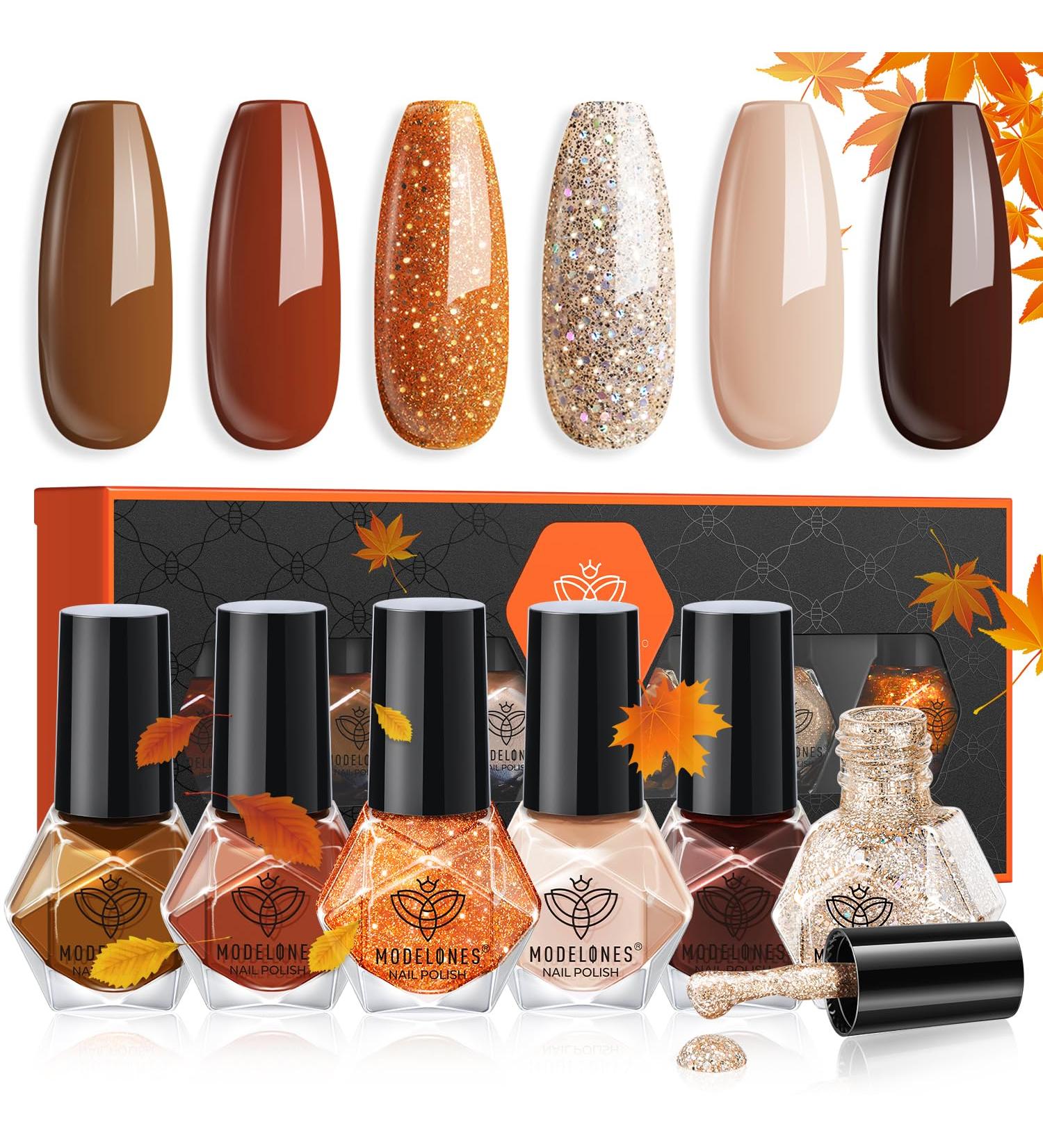 Modelones Fall Winter Glitter Nail Polish Set - 6 Quick Dry Colors for DIY Nail Art & Home Salon - Perfect Gift for Women & Moms - Buy Online on GoSupps.com