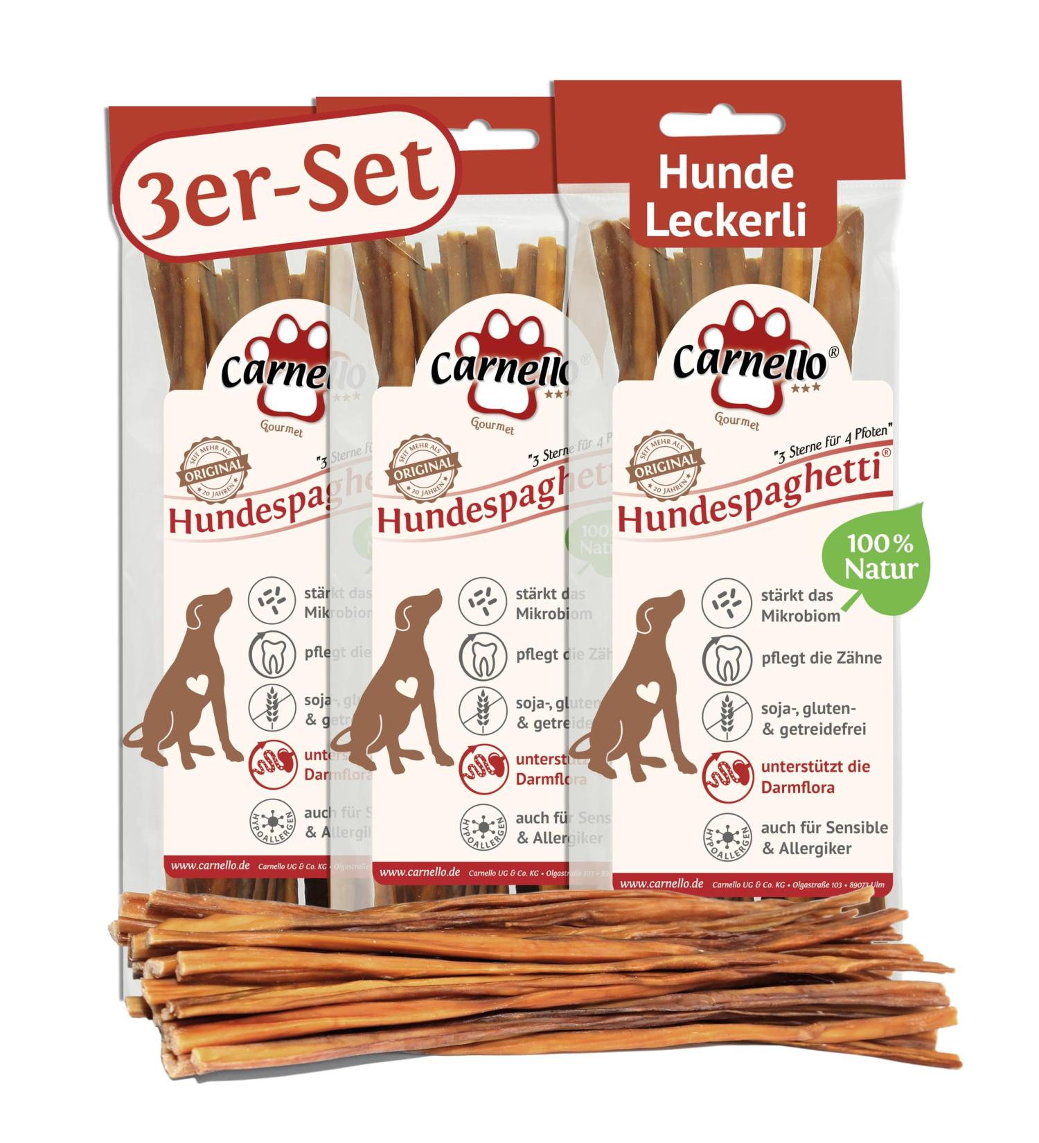 Carnello Hundeleckerli - Grain-Free Dog Treats & Snacks | Dog Paghetti Delicacies (3 x 60g) - Premium Dog Chews - Buy Online on GoSupps.com