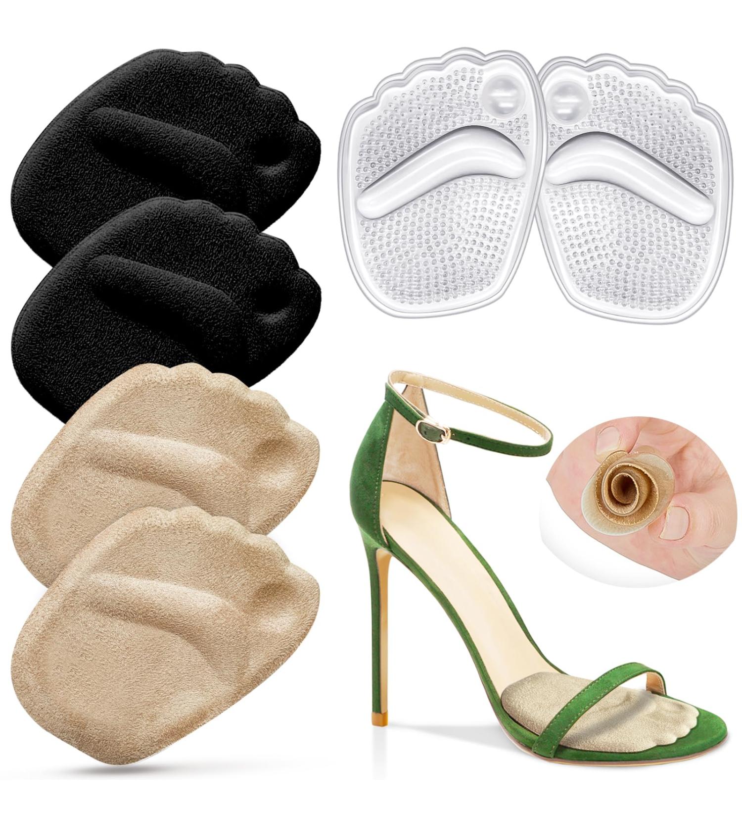 Metatarsal Pads for Women | Anti-Sliding Forefoot Cushions for Open Toe Shoes | Pain Relief & Comfort | 3-Pair Set (Beige Black Clear - Buy Online on GoSupps.com